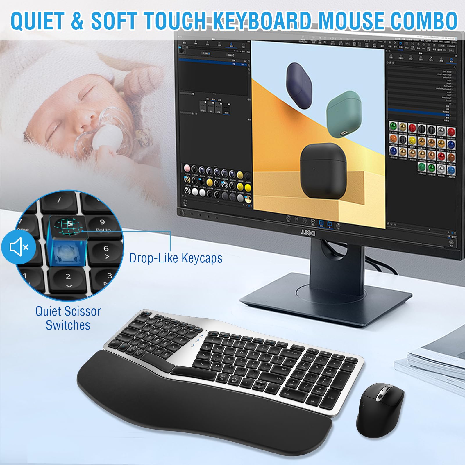 Snapklik.com : Ergonomic Wireless Keyboard Mouse Combo, EDJO Bluetooth ...
