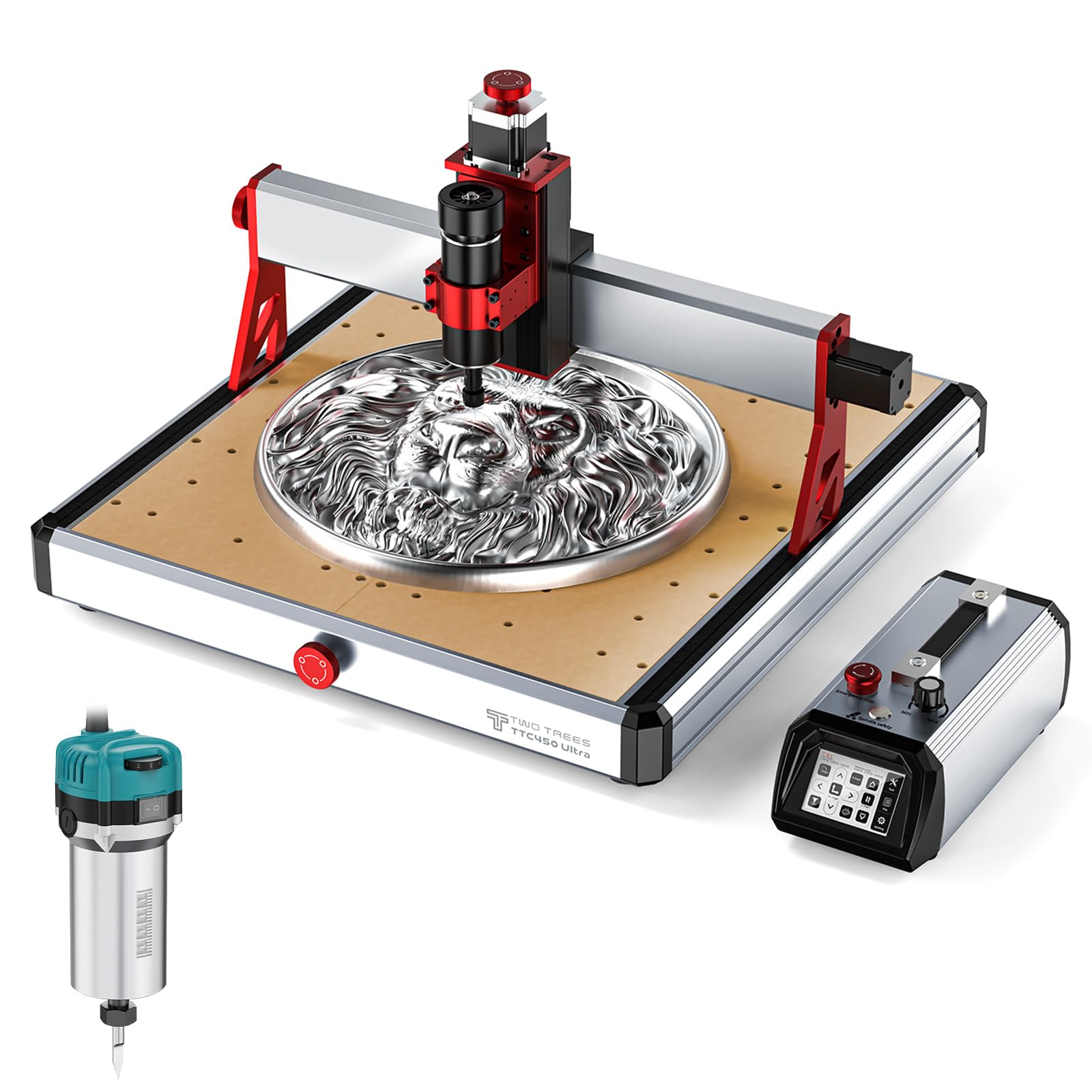 Twotrees TTC450 Ultra 500W CNC Fräsmaschine, inklusive zusätzlichem 800W Frässpindel-Upgrade, 3,5 Zoll Touchscreen Controller, CNC Gravurmaschine für Metall und Holz