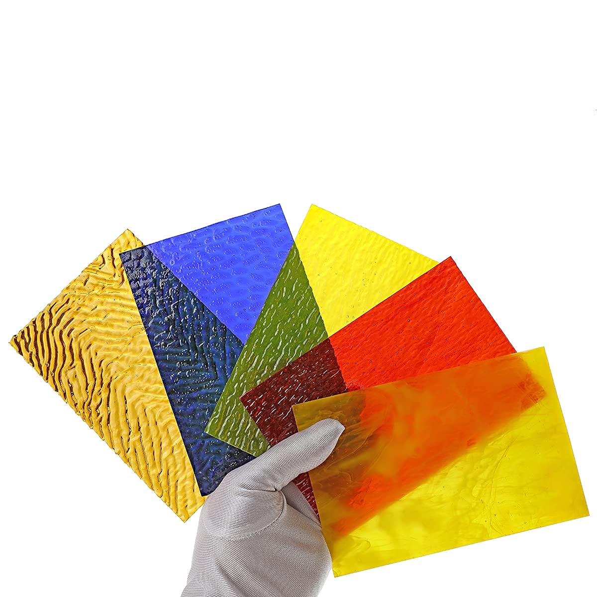Lanyani 12 hojas de vidrieras iridiscentes, paquetes de vidrio de arte catedral para manualidades de trabajo de mosaico, surtido transparente + opaco + color transparente