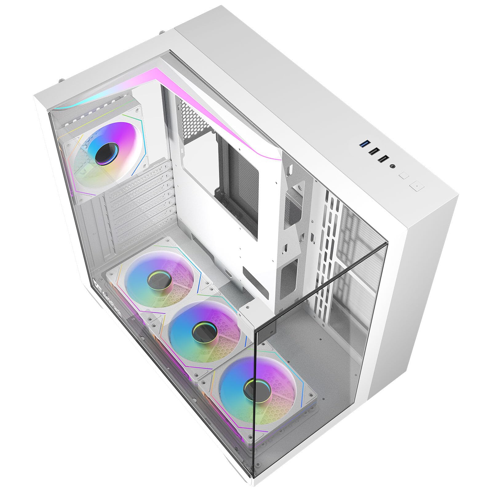 Aigo Darkflash L280 ATX/M-ATX/ITX Triple Curve Glass Gaming PC Case with 4 * 120MM ARGB Fans & LCD Display Shows CPU & GPU Temperature, Supports 360MM Radiators, USB 3.0 Gaming Case (White)