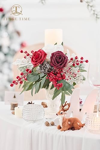 Miniatura 3 de TINGE TIME 2 candelabros de Navidad, guirnalda de flores artificiales para candelabro, guirnalda floral roja y blanca para decoración de Navidad,