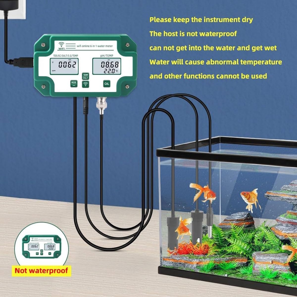 Wasserqualitätsmonitor, Digital WiFi PH EC TDS SALT SG Temperaturmessgerät Aquarium Analyzer Datenlogger für Labor und Hydrokultur