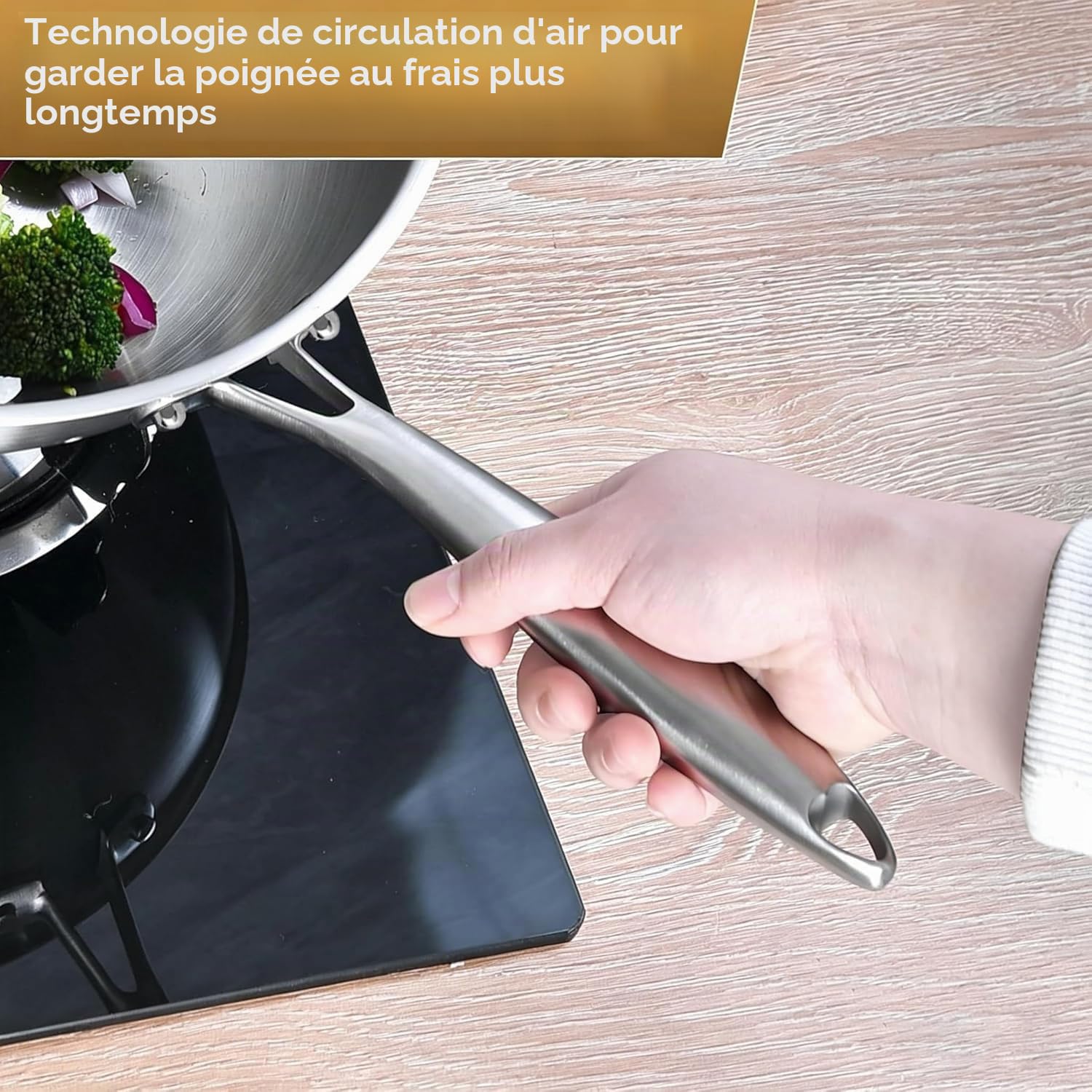 LOLYKITCH Wok 34 cm Inox 18/8, Sans Revêtement, Induction, Couvercle | acier 18/8 , structure triple fond, adapté tous feux, passe au four et lave-vaisselle, cuisson homogène et durable