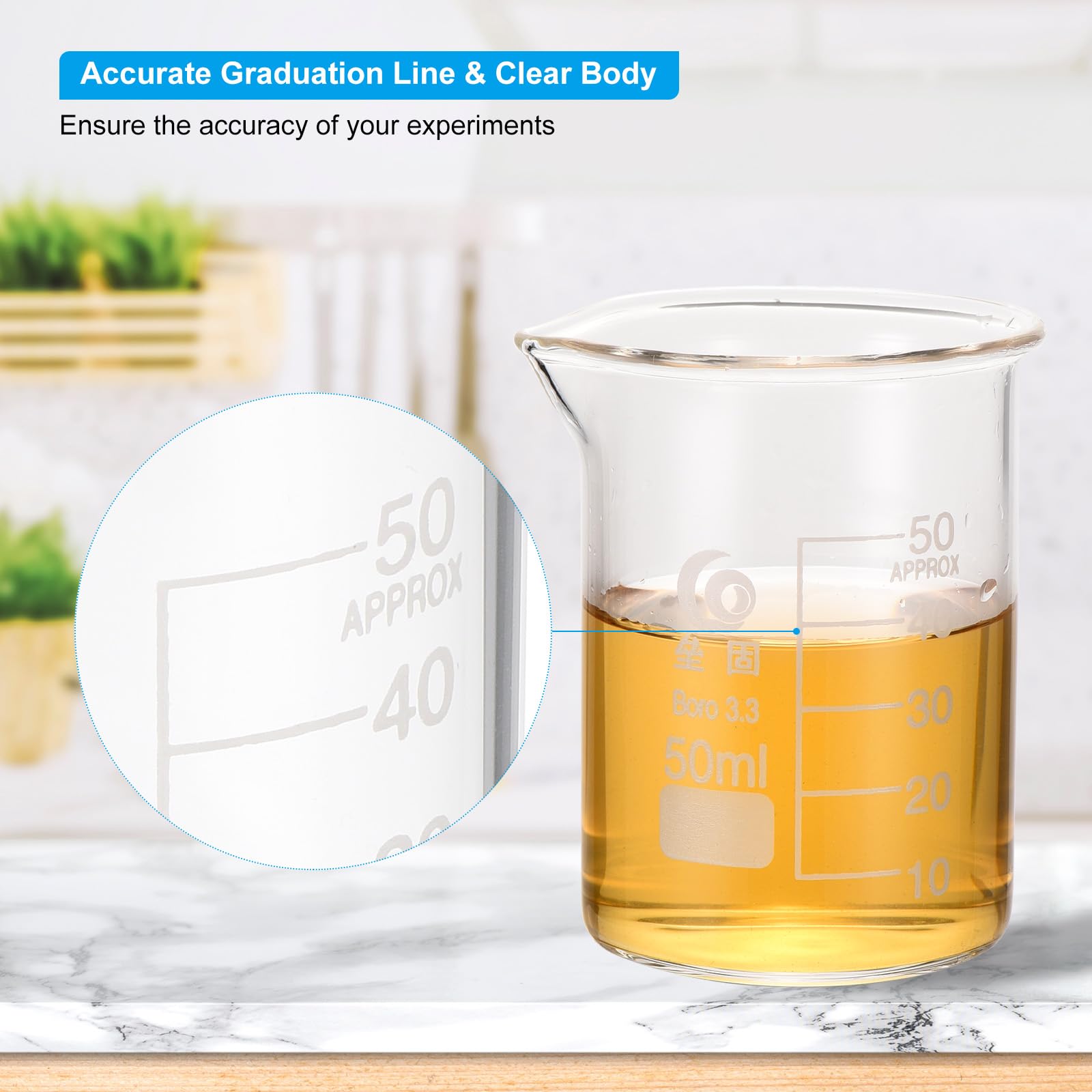 PATIKIL 50ml Niedriges Glas Becherglas 4 Stück 3 3 Borosilicatglas Becher Messbecher Mit Ausguss Für Labor Experiment Kochen Und Backen Klar