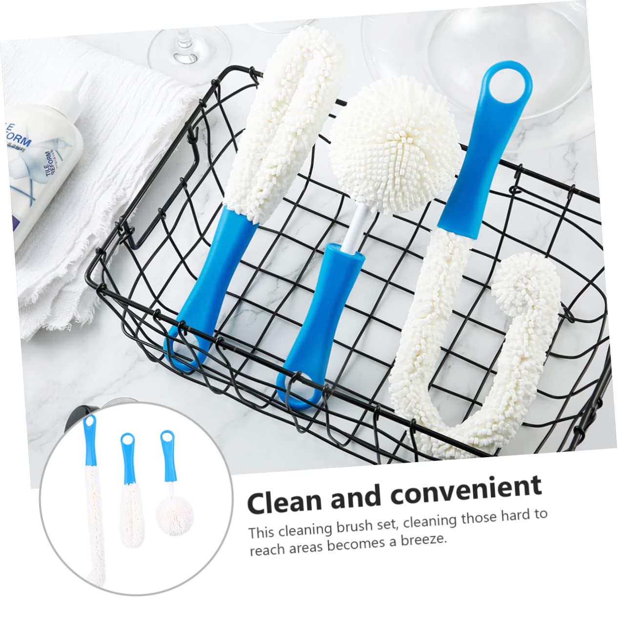 Juego de 6 cepillos flexibles para botellas, herramientas de limpieza de esponja flexible para botellas de cocina, espumas y grietas de difícil acceso, ideal para una limpieza fácil y eficiente