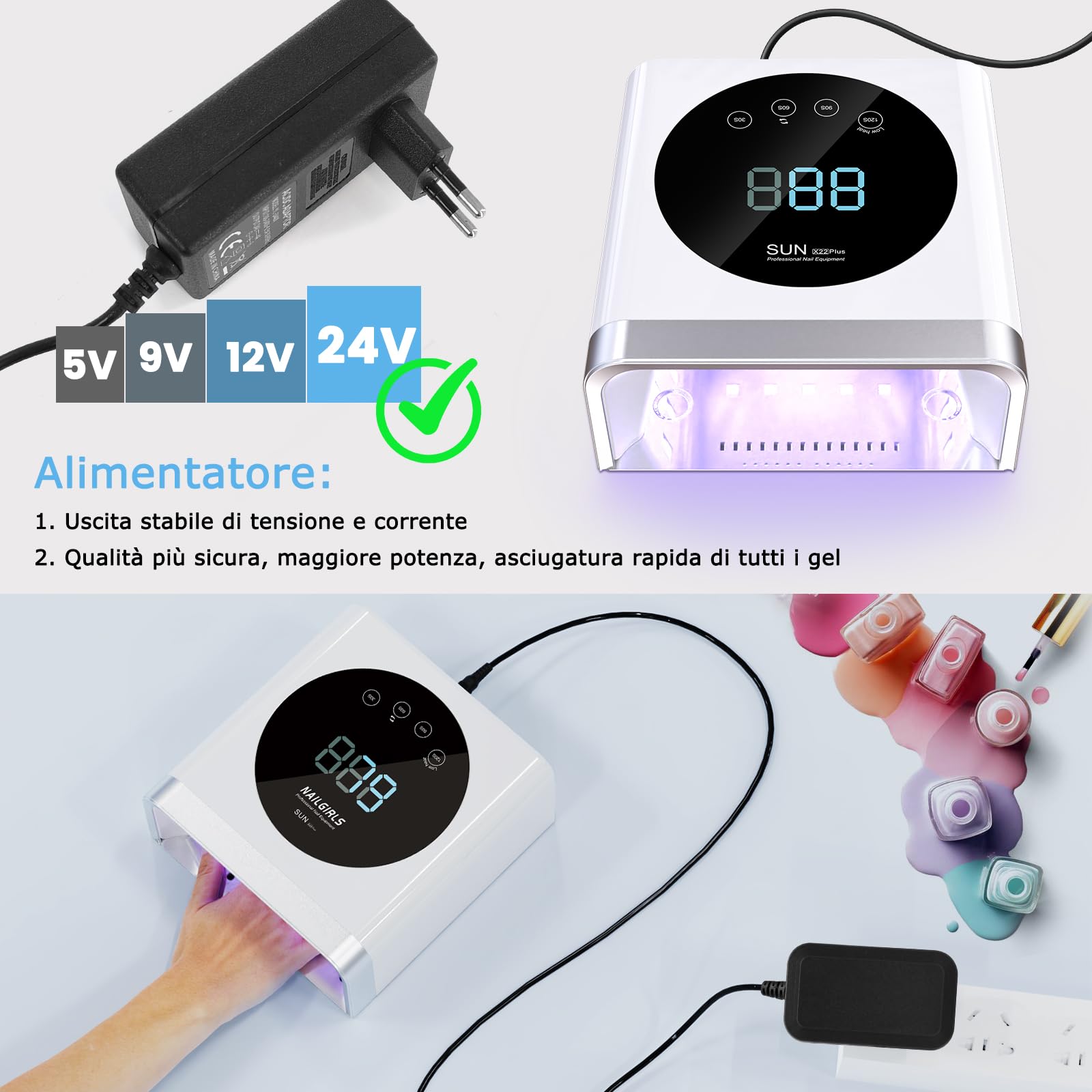 NAILGIRLS Lampada UV Led Unghie, 150W Professionale Lampada LED Unghie per Manicure Pedicure Sensore Automatico Lampada Unghie LED 4 Timer Display LCD
