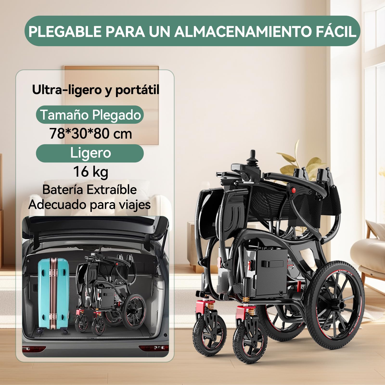 XP06 Silla de Ruedas Eléctrica Plegable de Fibra de Carbono, 500W, 25km