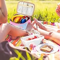 Vista 4 de Lonchera para niños y niñas, bolsa térmica con aislamiento, kit de bolsa de almuerzo reutilizable para viajes escolares (arcoíris Y064)