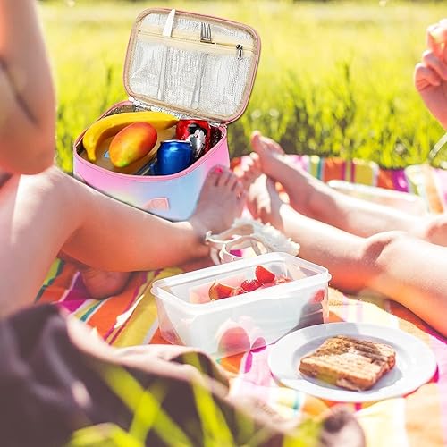 Miniatura 4 de Lonchera para niños y niñas, bolsa térmica con aislamiento, kit de bolsa de almuerzo reutilizable para viajes escolares (arcoíris Y064)