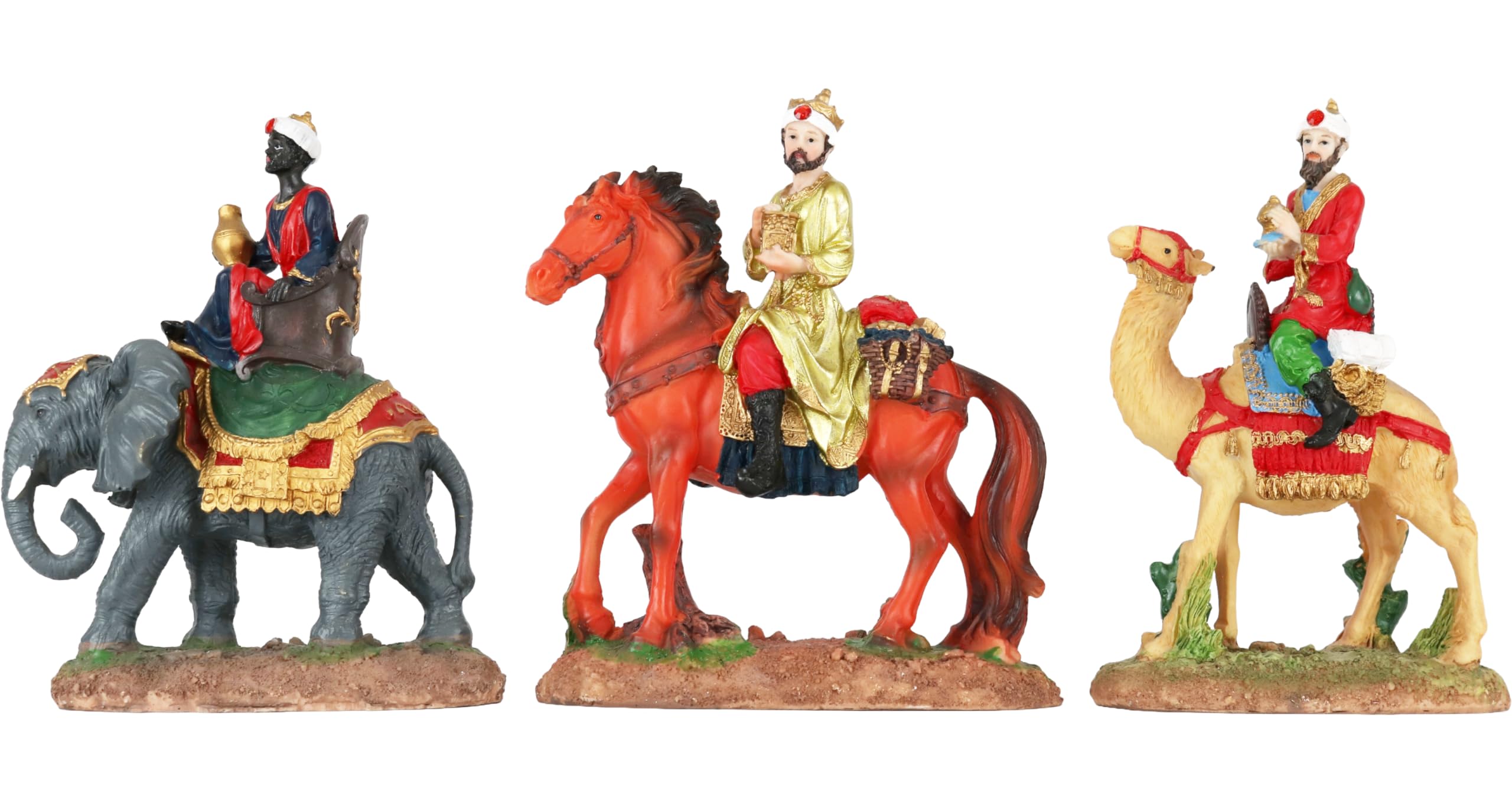 Cannan Los Tres Reyes Magos 8" en Camello,Elefante y Caballo Santos Reyes The Three Wise Men Caspar, Melchior, and Balthasar Christmas Figurines