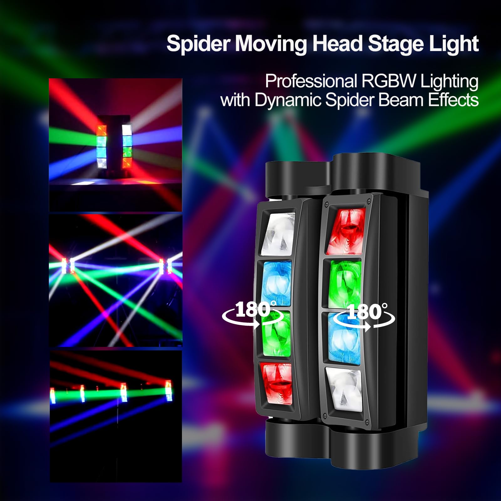 KOOT Lumière DJ 2025 à 8 LED, lumière stroboscopique disco RVBB, lumières de fête, lumières de scène DJ, DMX512 et contrôle du son pour Noël, Halloween, anniversaire, mariage, karaoké, décorations de