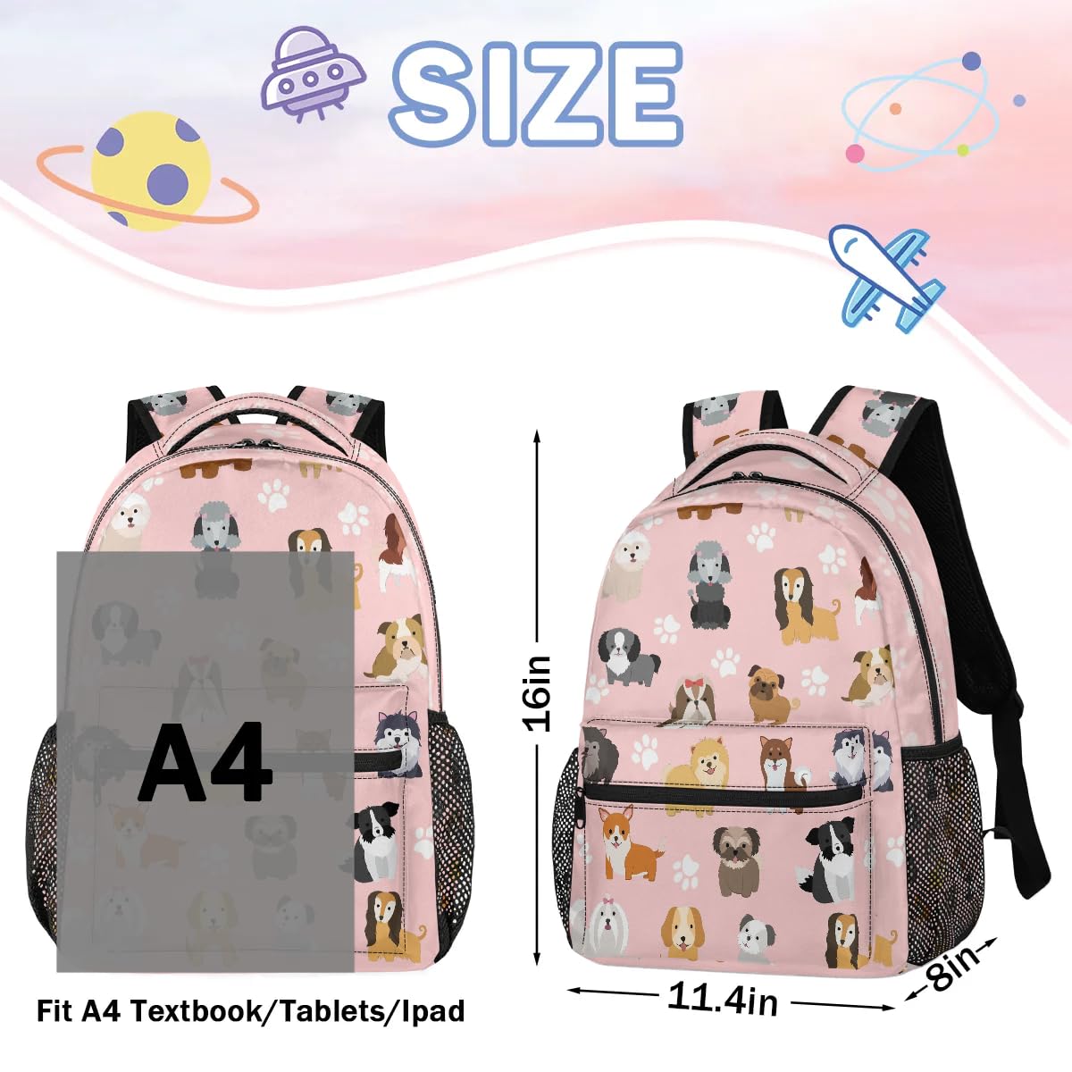 cfpolar Dog Backpack for School, Cute Dog Paws Pink Laptop Backpack Water Resistant Bookbag Computer Bag Travel Hiking Camping Rucksack Daypack Shoulder Bag for Teenager Girls Kids