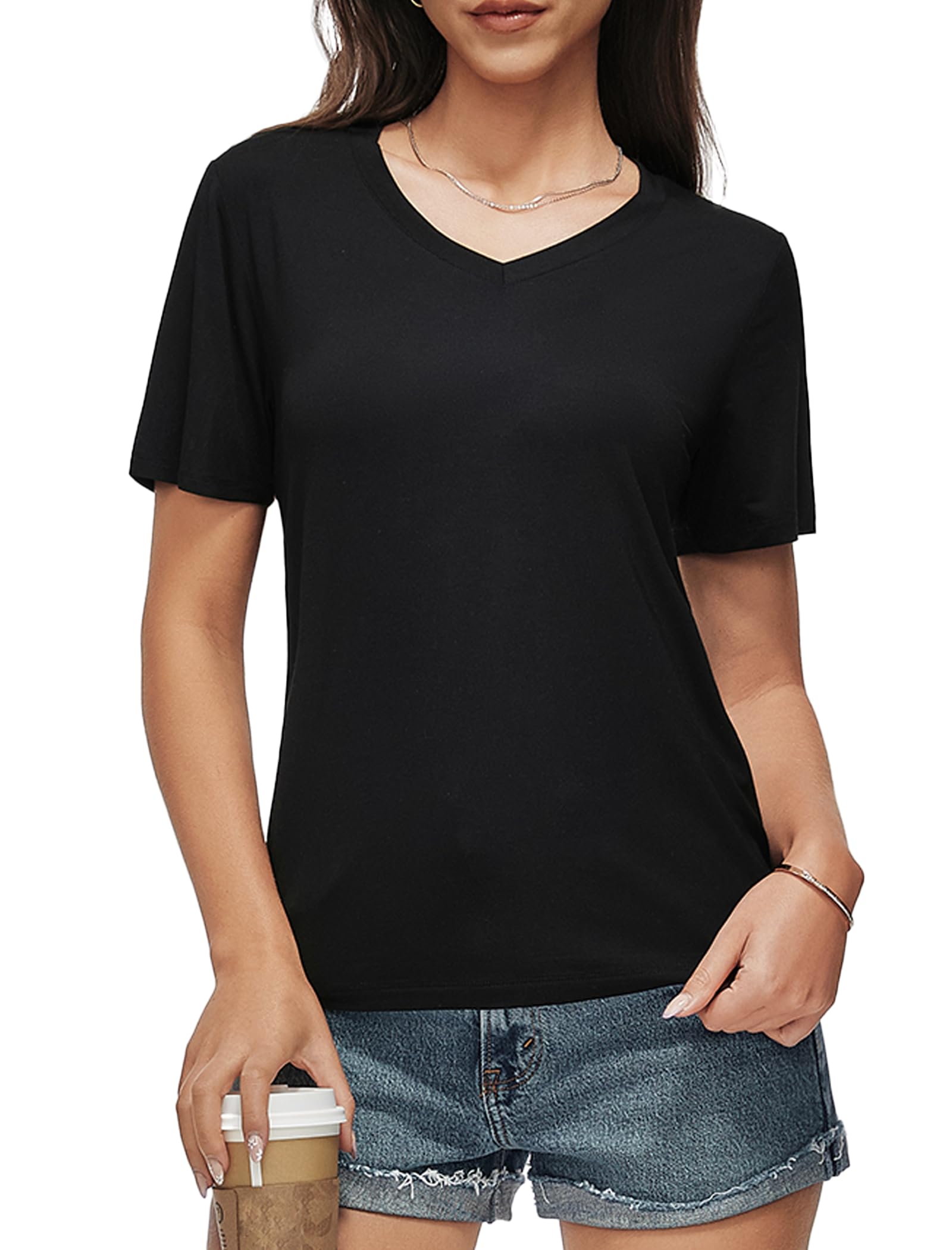 kakola Workout Tops for Women Breathable V Neck Loose Fit T-Shirt Outdoor Yoga Running Hiking Gym Tee Top