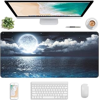 Atufsuat Extended Gaming Mouse Pad, XXL Large Mouse Mat 30 x 14 Inch, Big Computer Keyboard Mousepad, Waterproof Desk Pad with Stitched Edges and Non-Slip Base for Women Office Gaming, Moon Ocean