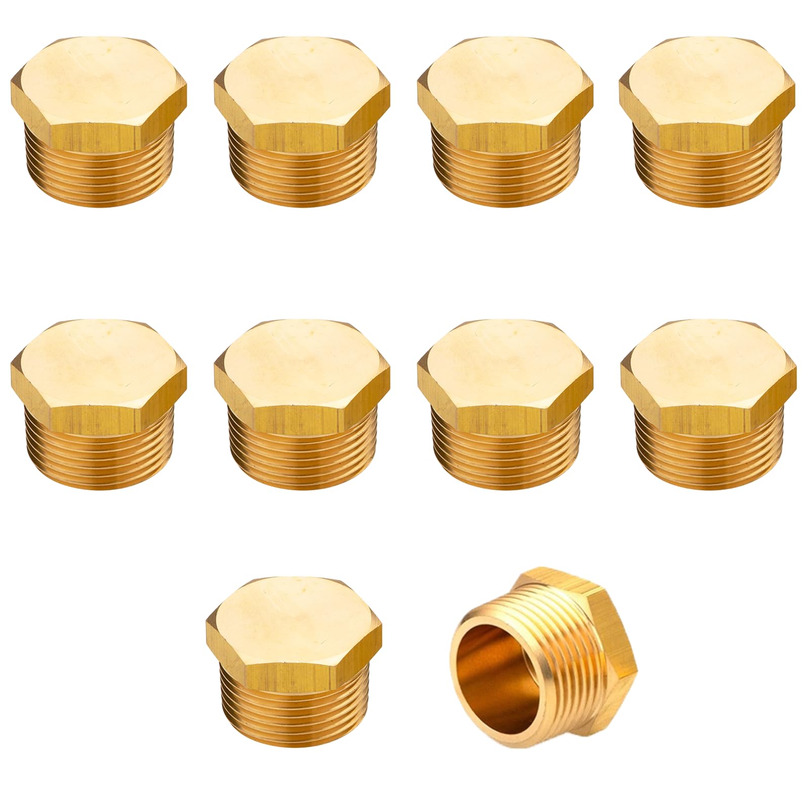NICOLEKAY 1/4 NPT Male Pipe Plug Outer Hex Thread Socket Plug Brass Fitting(Pack of 10)