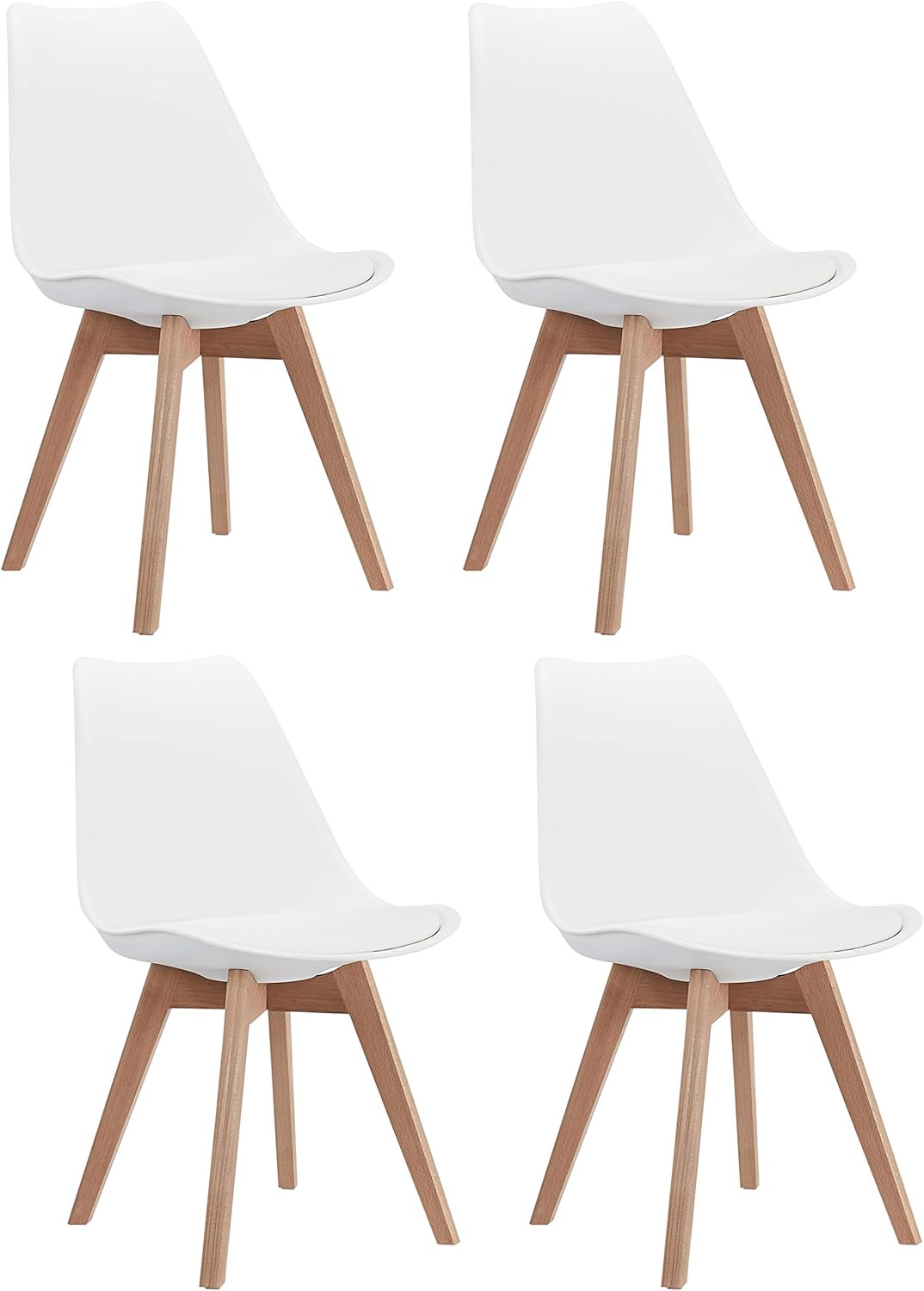 CangLong Modern Dining Chair Set, Soft Padded Shell Chair with Wood Legs for Kitchen, Dining, Bedroom, Living Room - Set of 4, White White Pack of 4