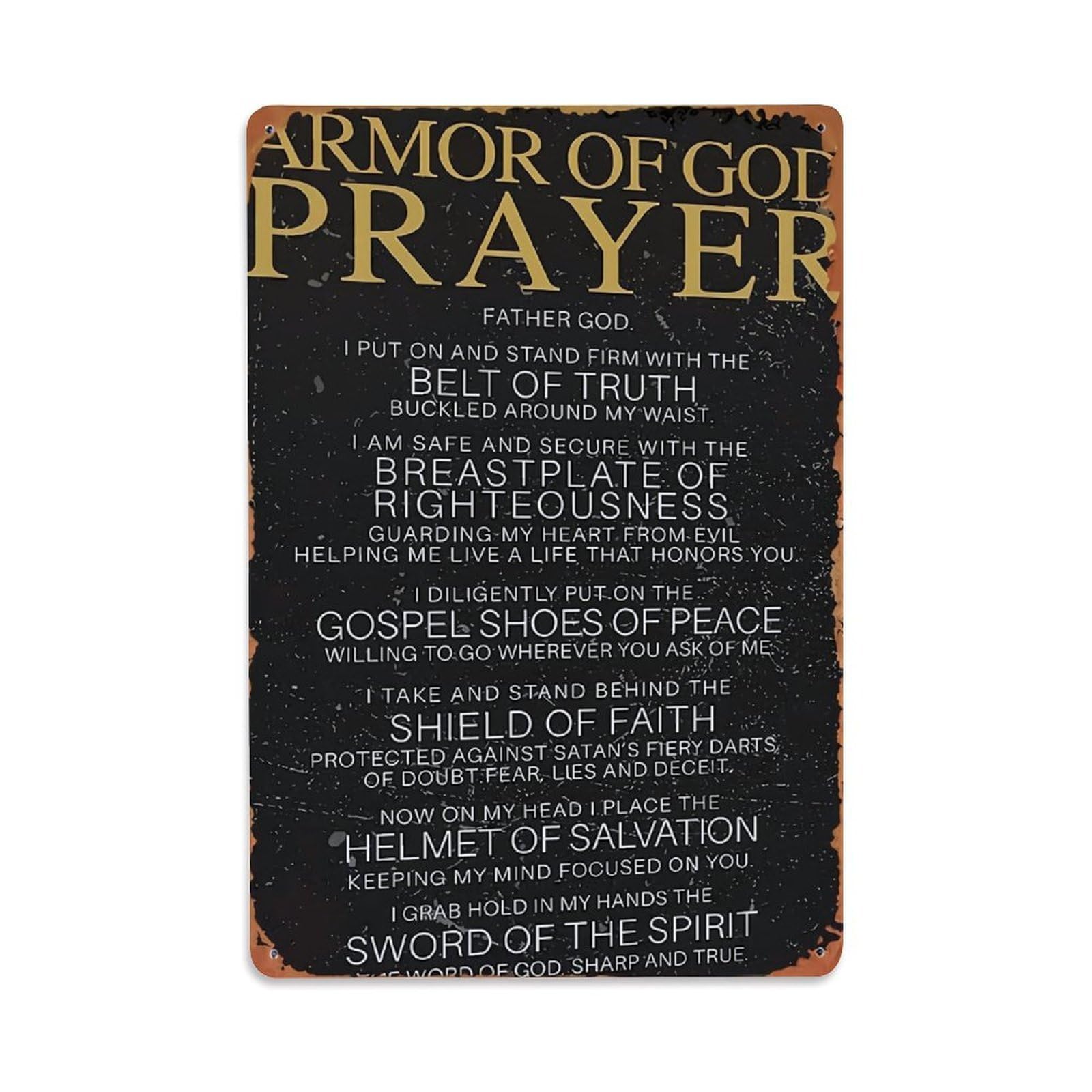 Armor Of God Prayer Tin Sign Metal Poster Vintage Metal Signs for Home Man Cave Bar Cafe Kitchen laundry room Wall Decorations Gift 8x12Inch