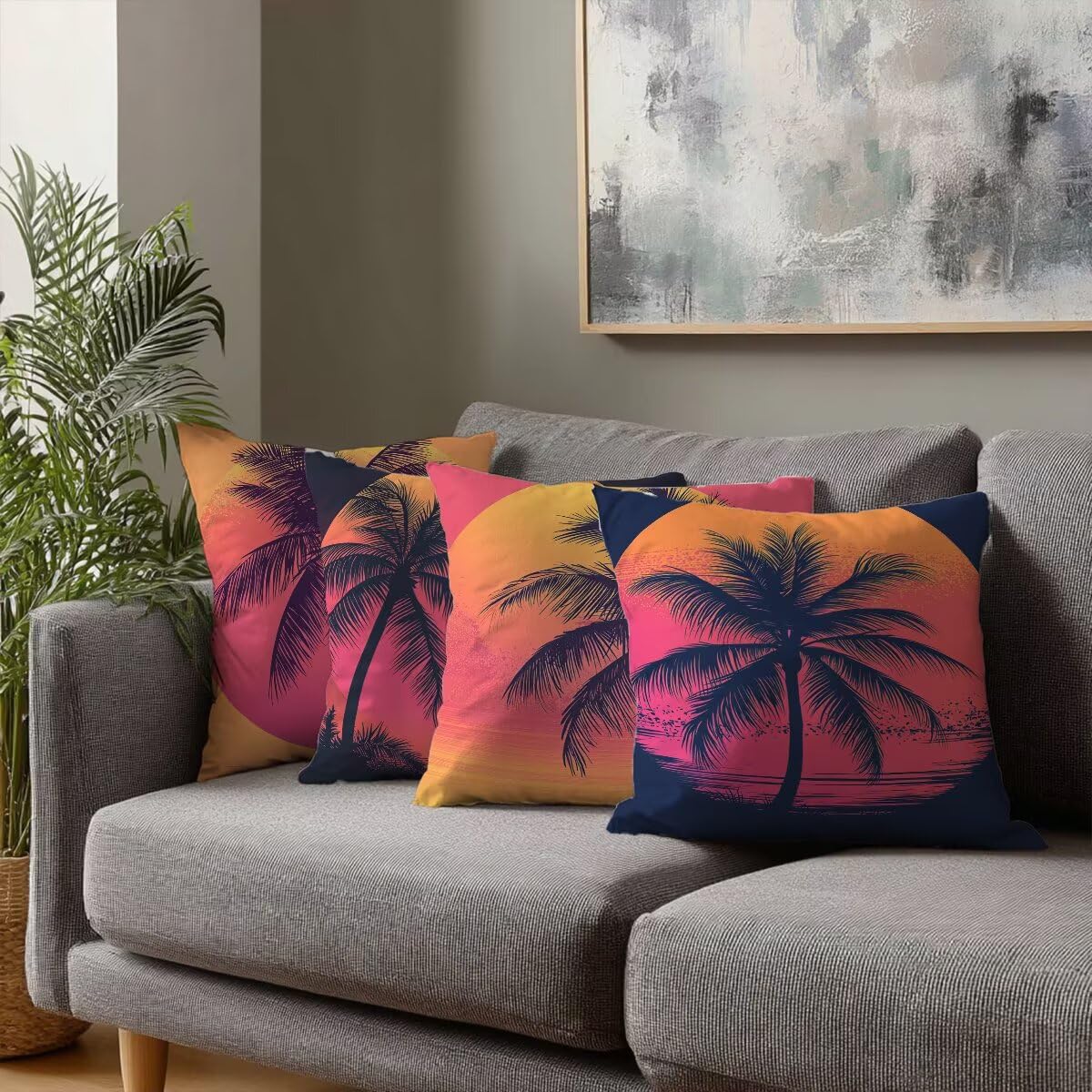 Federe Cuscini Divano 55x55 cm, Arancia Cuscini per Divano, Velluto Federe Cuscino Letto Impermeabili Set da 4, Copricuscini Estate Motivo con Cerniera Invisibile Design per Sofá, Regalo Donna F-13