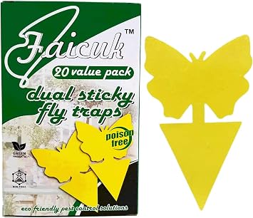 Faicuk Dual-Sided Yellow Sticky Fly Traps for Plant 20 Pack Butterfly
