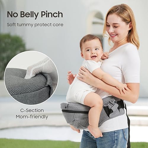 Miniatura 5 de Portabebés con asiento de cadera, transporte orientado hacia adelante 2 en 1 para bebés activos, portabebés desmontable manos libres de hasta 44