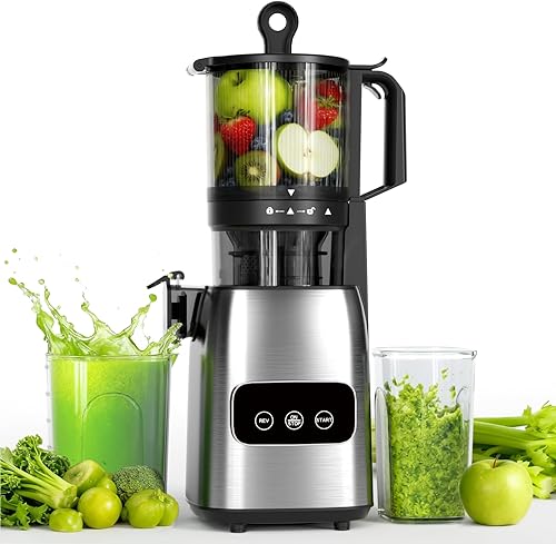 Kndko Exprimidor de prensa en frío, máquinas exprimidoras con canal de alimentación grande de 5.4 pulgadas para verduras y frutas enteras,