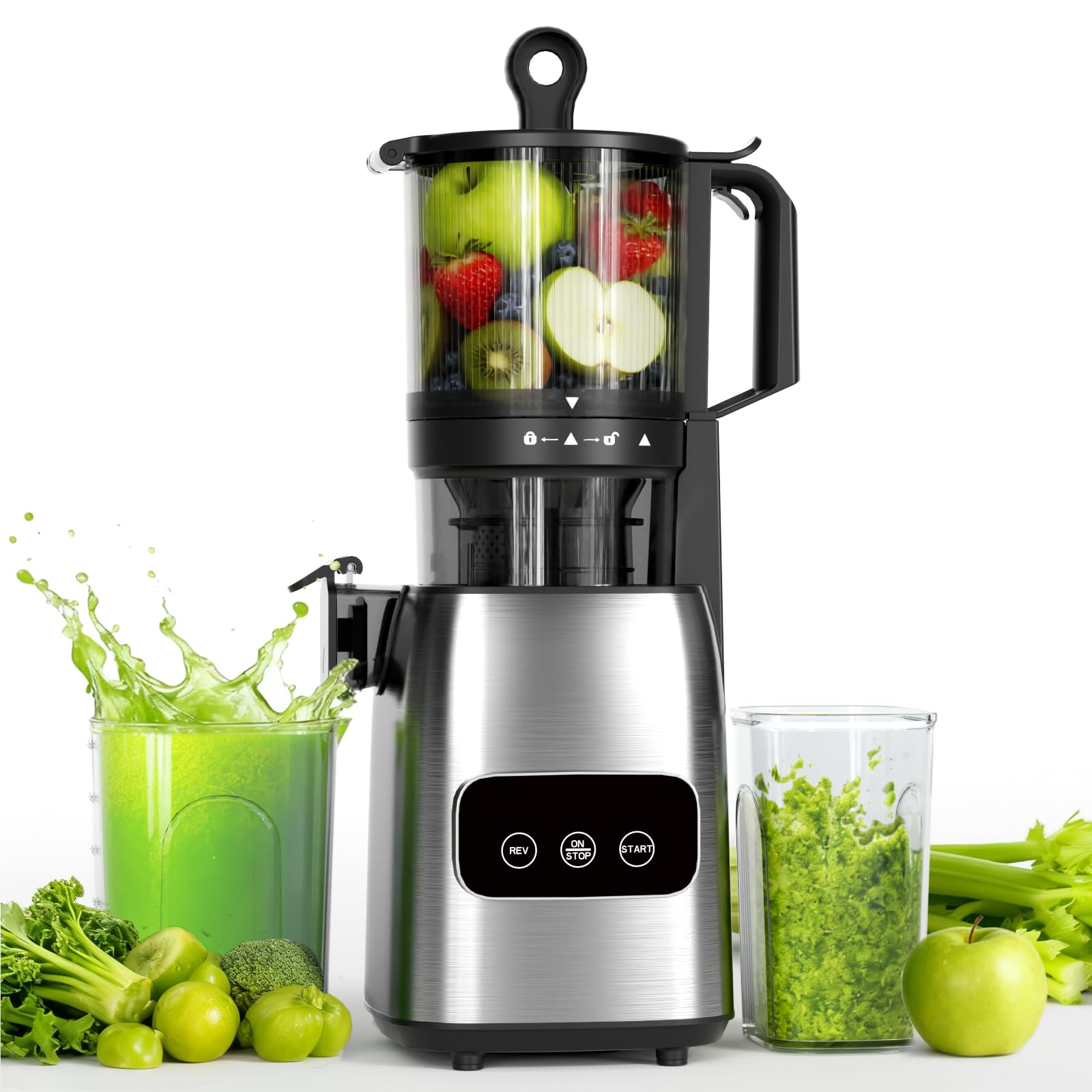 Kndko Cold Press Juicer Juicer Machines with 5 4 Large Feed Chute for Whole Vegetables Fruits Professional Slow