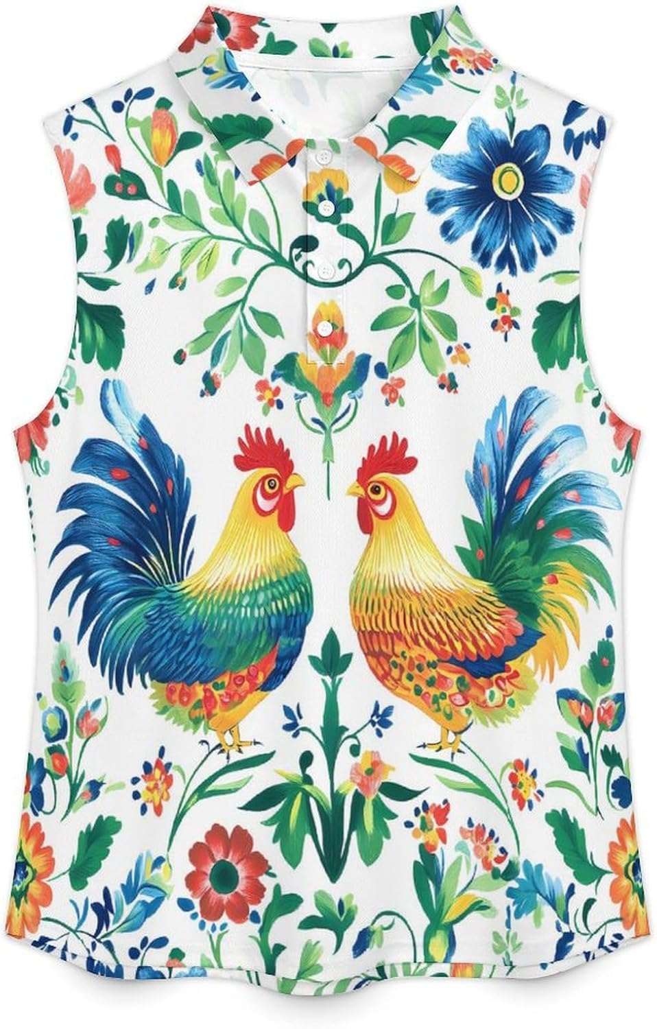 Polish Floral Folk Rooster Womens Golf Shirts Print Polo Shirt Sleeveless Tank Top Casual Work Blouses