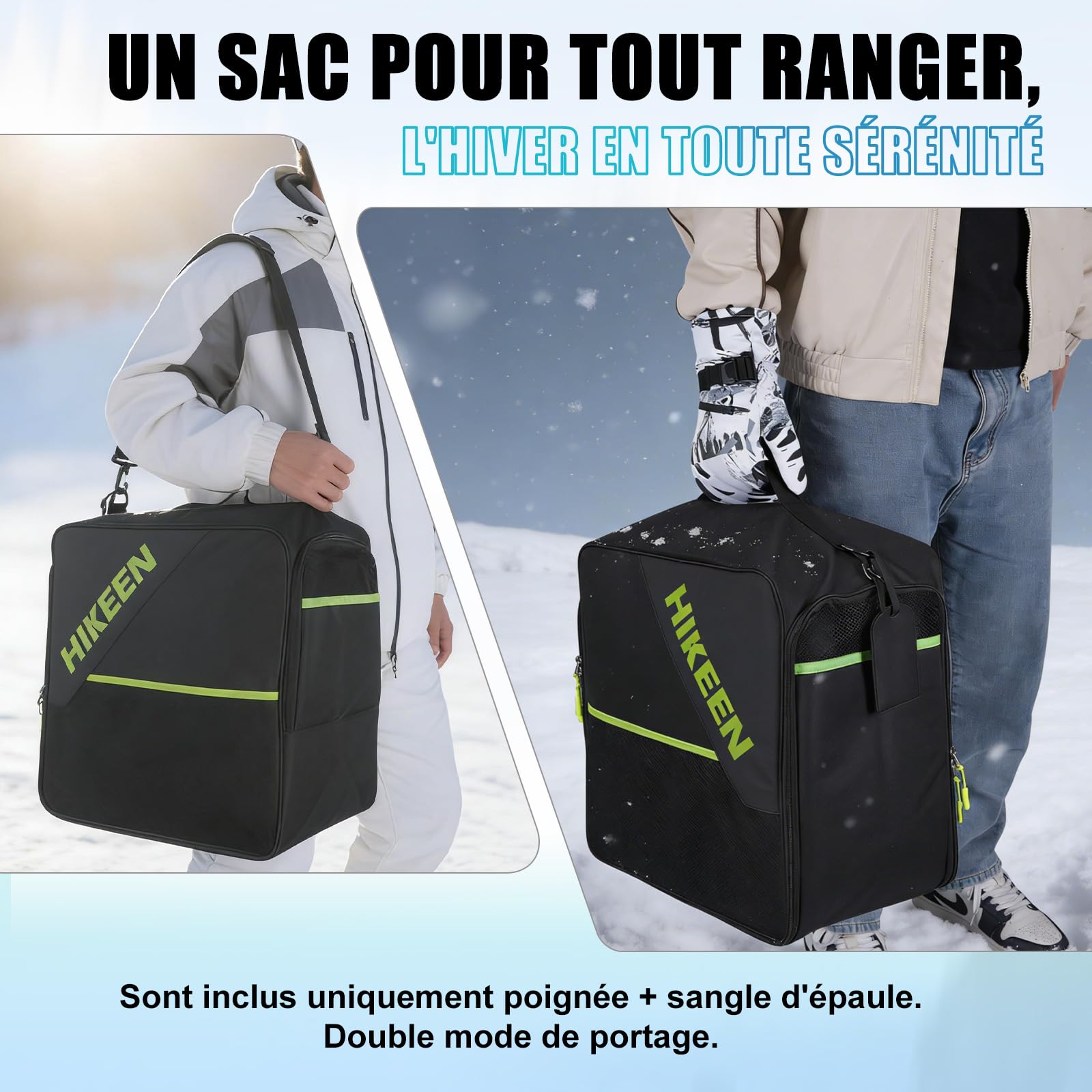 Hikeen Sac Chaussures Ski Compartiment Casque 40L Sangle Épaule Système Ventilation Mesh Housse Matelassée EVA