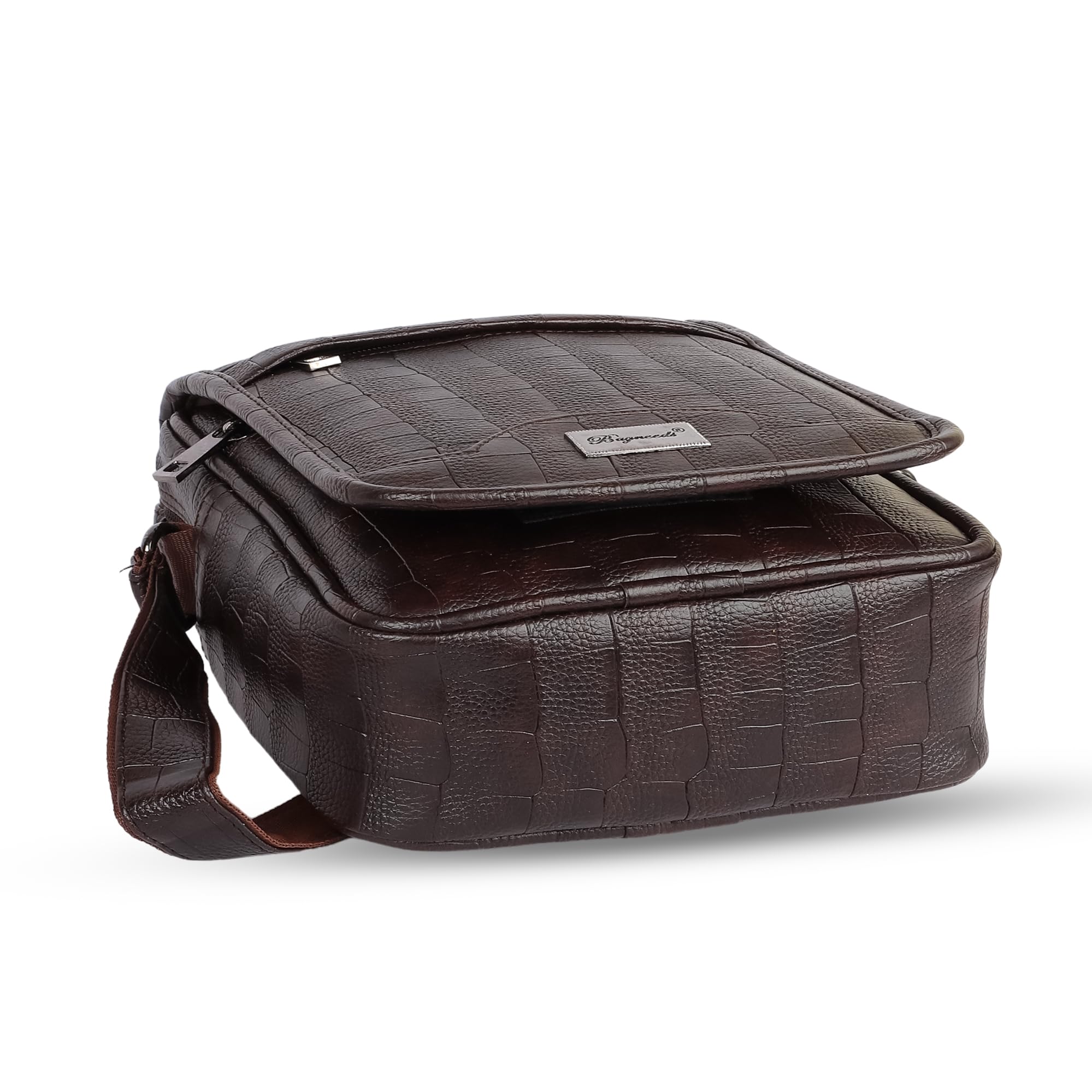 Bagneeds® Stylish Small PU Leather Sling Cross Body Travel Office Business Messenger One Side Shoulder Bag for Men Women (Brown) 3