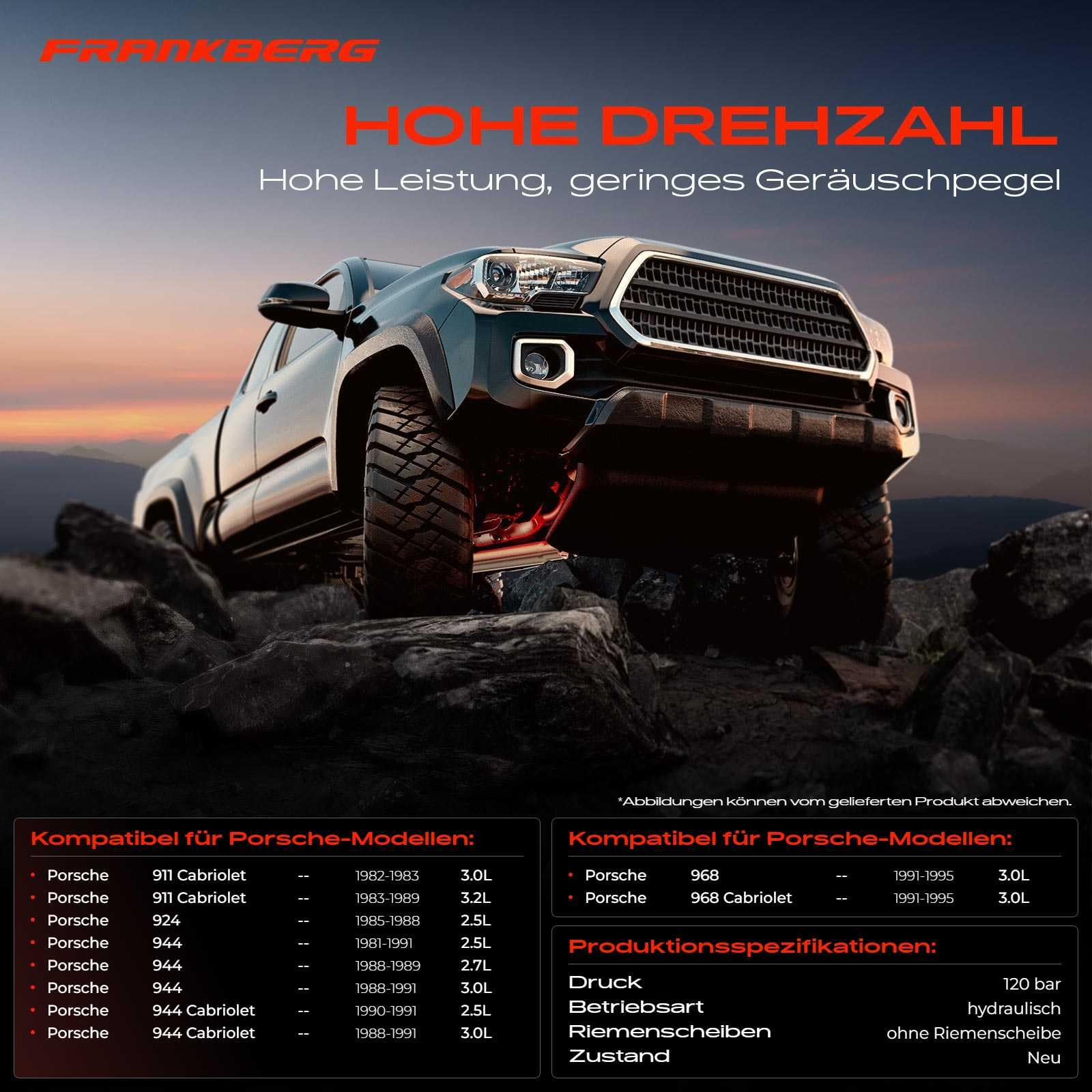 Frankberg Servopumpe Hydraulisch Lenkung ohne Riemenscheiben Kompatibel mit 911 3.0L-3.2L 1982-1989 924 2.5L 1985-1988 944 2.5L-3.0L 1981-1991 968 3.0L 1991-1995 Replace# 944347432CX