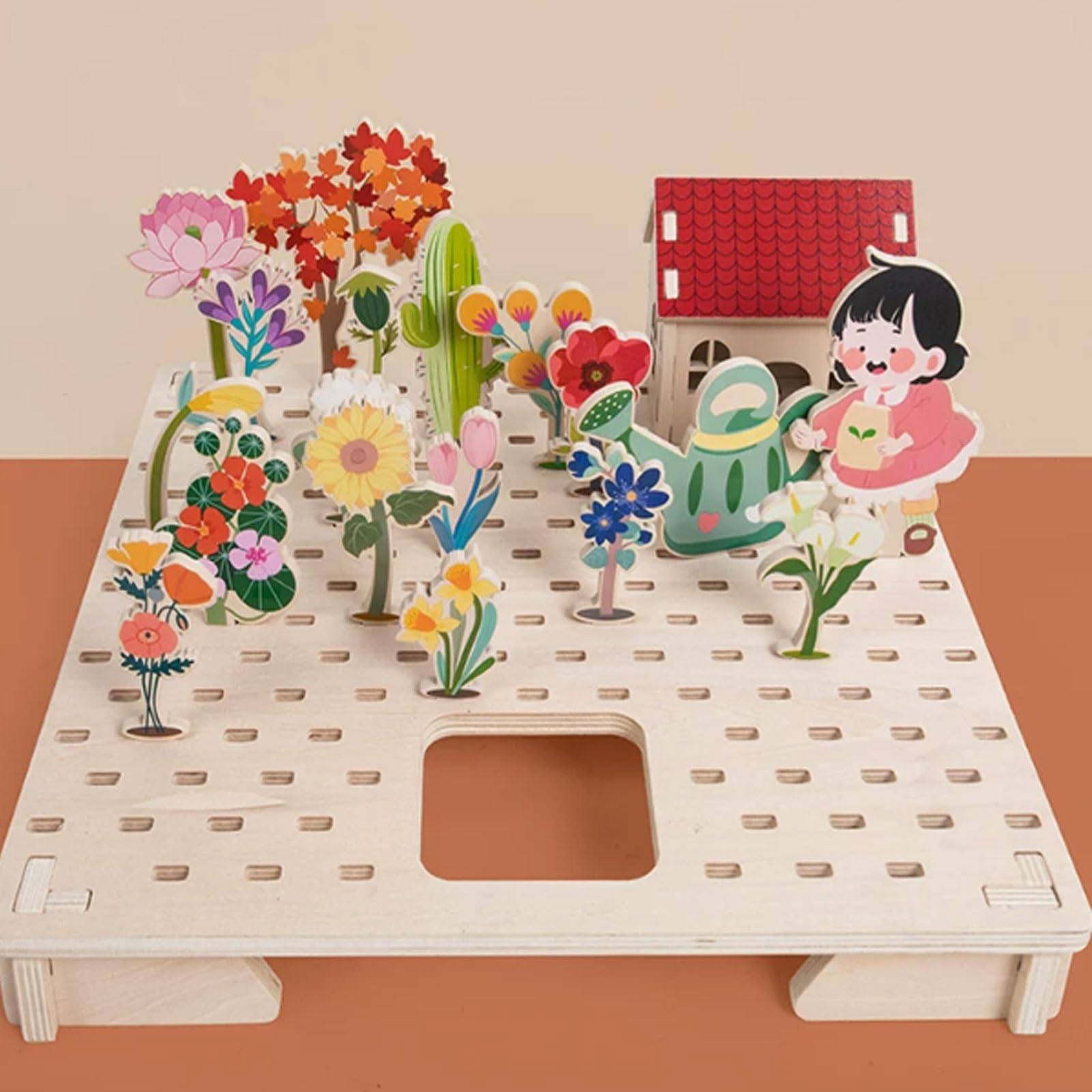 Kit di Puzzle 3D in Legno Fai-da-Te Cortile Montessori | Gioiello di Osservazione della Crescita delle Piante per Bambini, Set di Gioco Creativo Costruisci il Tuo Giardino
