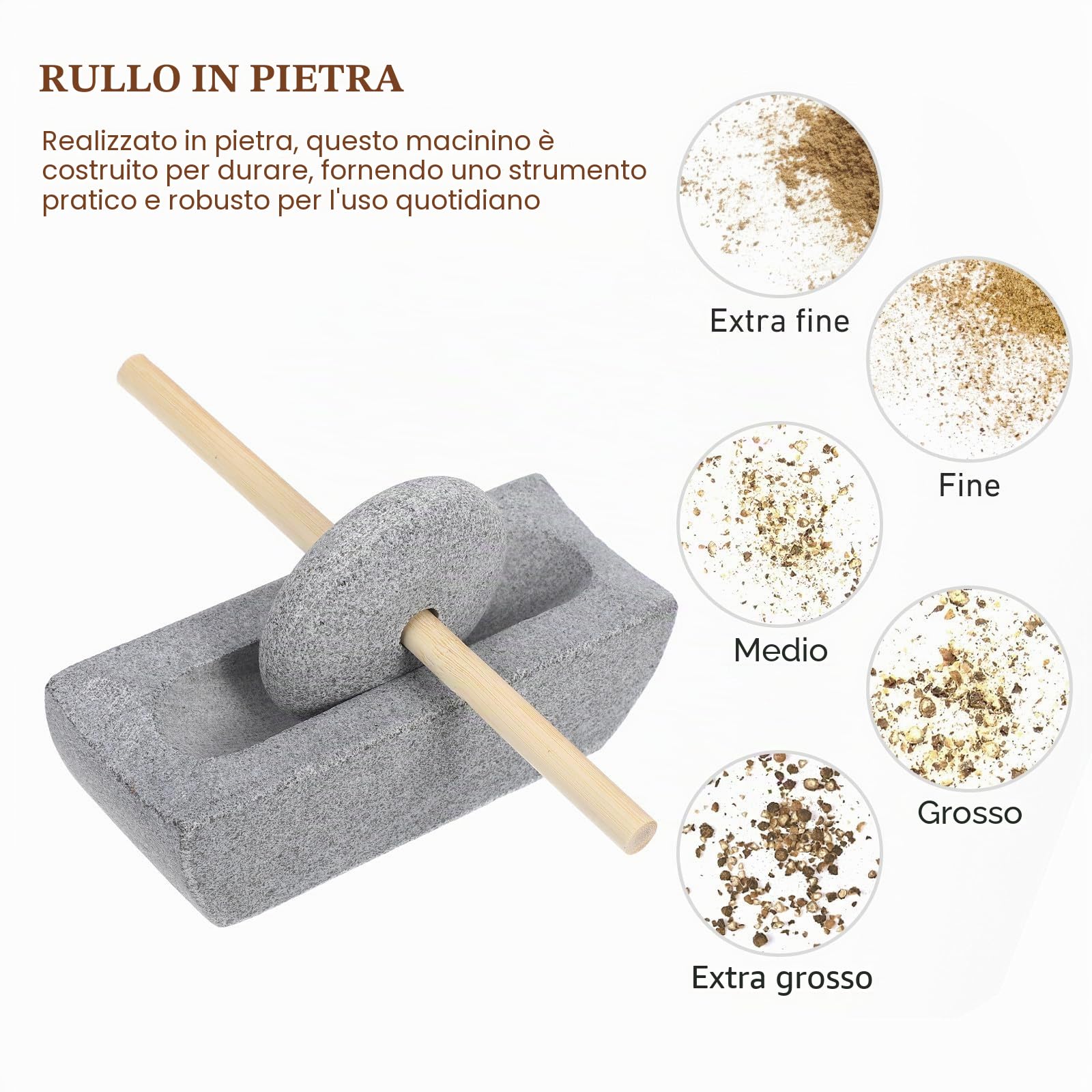 Toyvian Mulino Manuale Pestello Rullo Autentico per Cucina in Pietra e Legno per Spezie e Medicina, per Uso Domestico e Tradizionale