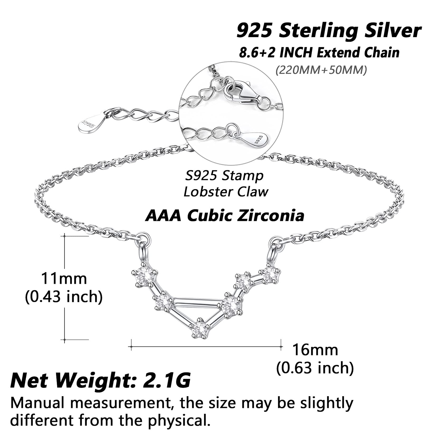 Silvora 22cm Tobillera Plata de Ley 925 Pulsera Zodiaco Libra Tobillera Verano Piscina