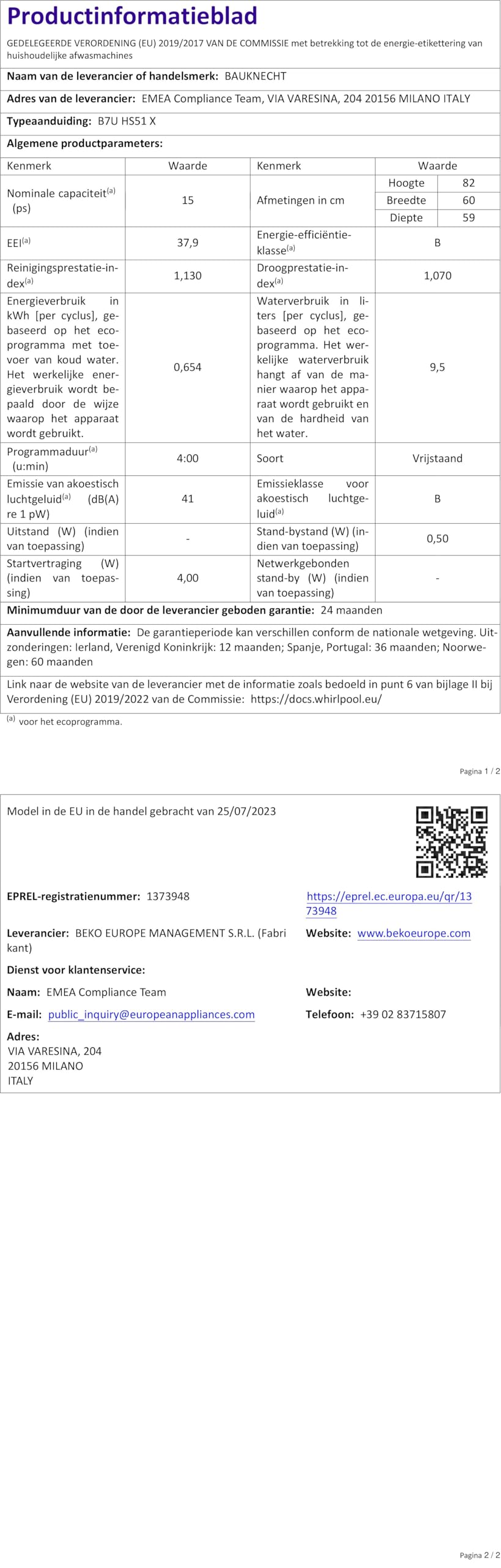 Bauknecht B7U HS51 X Unterbau-Geschirrspüler/60 CM/15 Maßgedecke/PowerClean Pro-Effektive Hochdruckdüsen/Natural Dry-Automatische Türoffnung-Bessere Trocknung/MaxiSpace-Mehr Innenraum