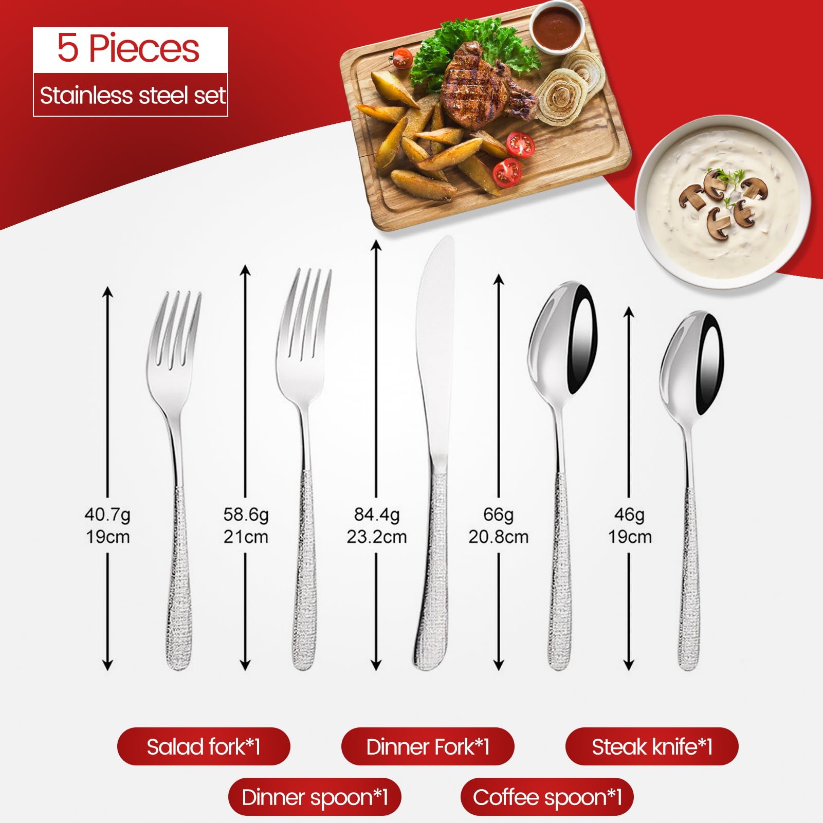 Besteckset Besteck Set 18/10 Edelstahl, Messer Gabel Löffel Enthalten, Elegant Langlebig Geschirr, Tabellengeschirr Für Zuhause, Hotel, Restaurant, Neues Haus (Set B,30pcs)