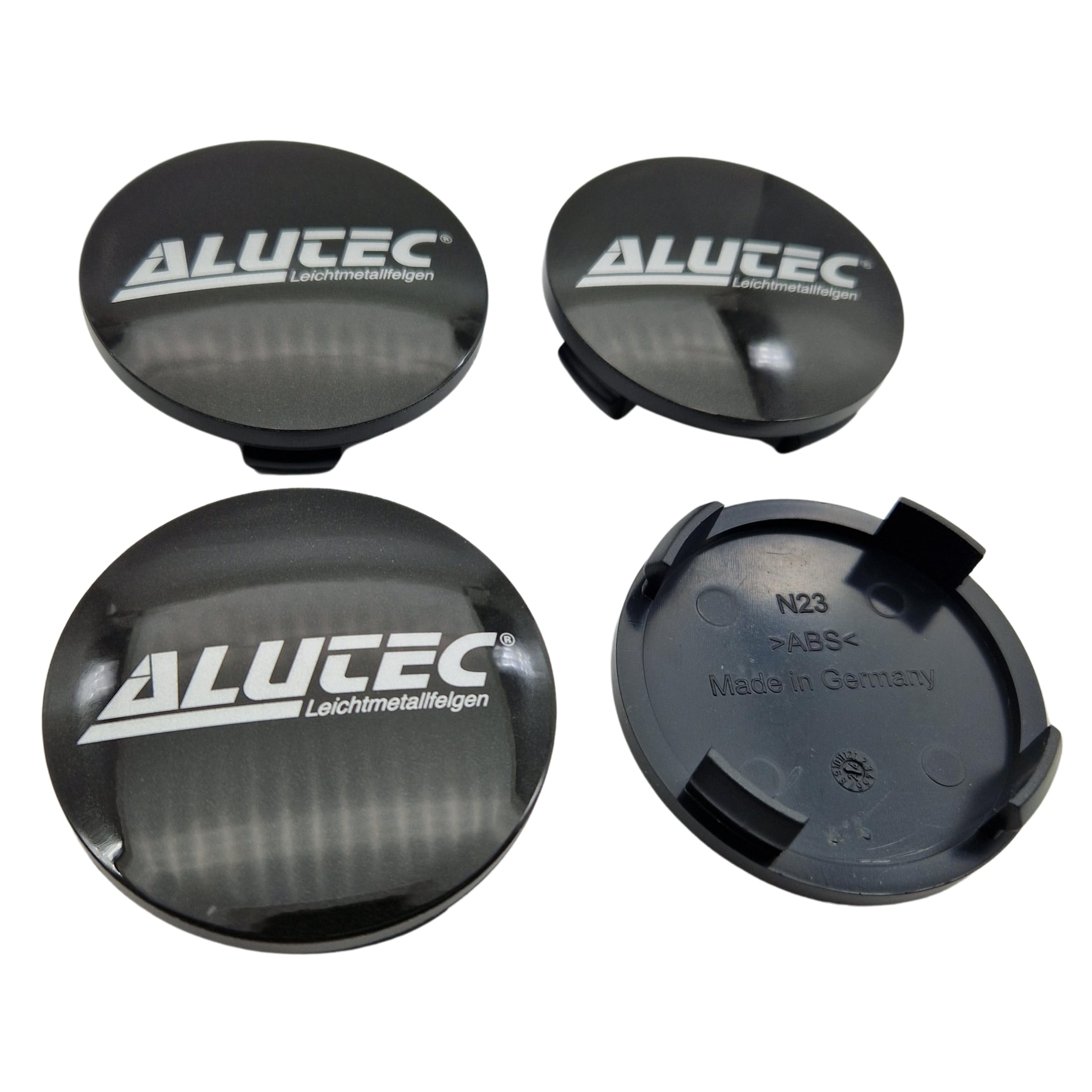 4 x Alutec zaślepka piasty 60 mm, grafitowa (N23), logo srebrne (ALG) - oryginalna dekielka na felgi/piasty/piastę