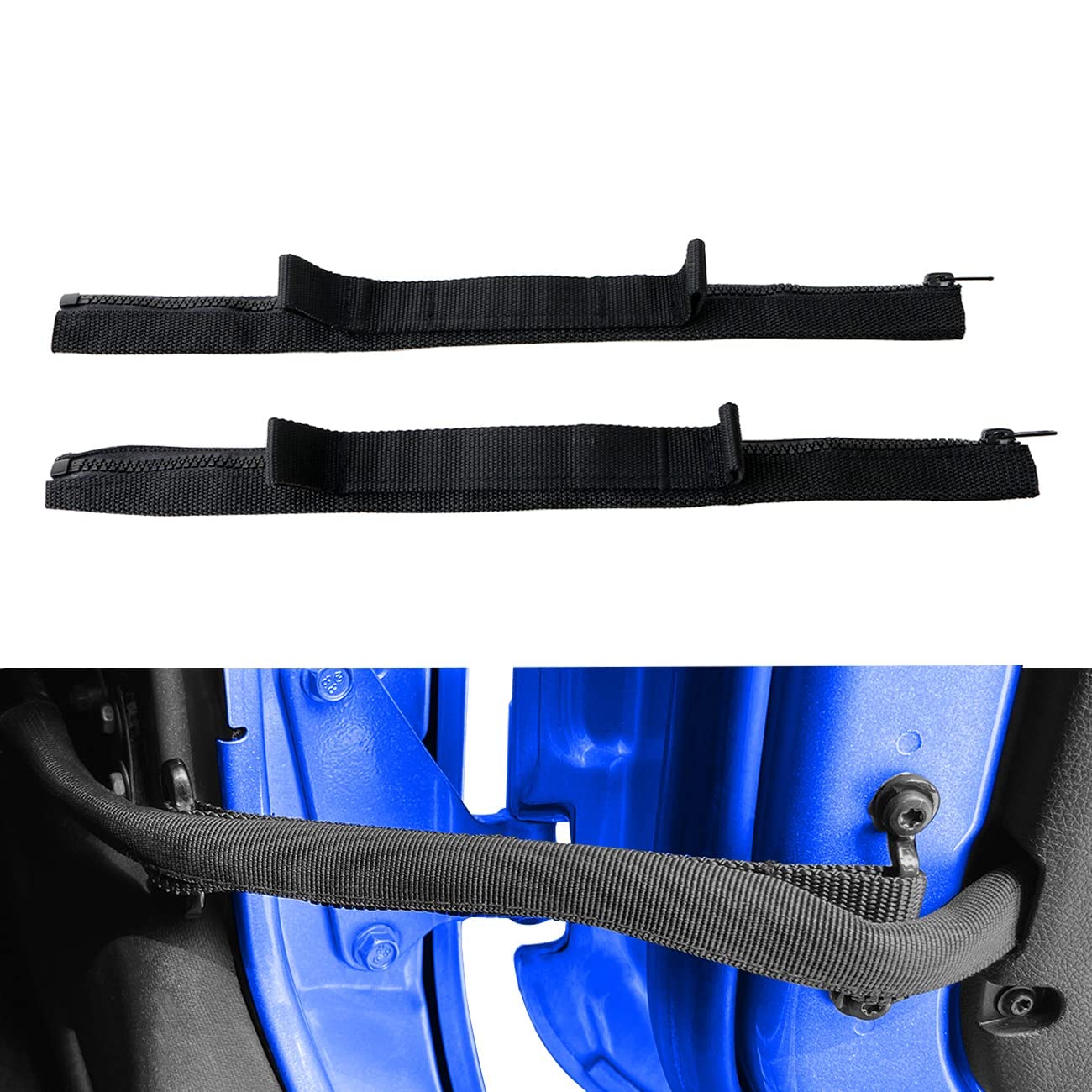 ROMASO Door Straps for Jeep Wrangler 2007-2018,Heavy Duty Door Limiting Straps for Jeep Wrangler JK JKU,Wire Protecting Harness,Door Check Straps,Black(2Pack)