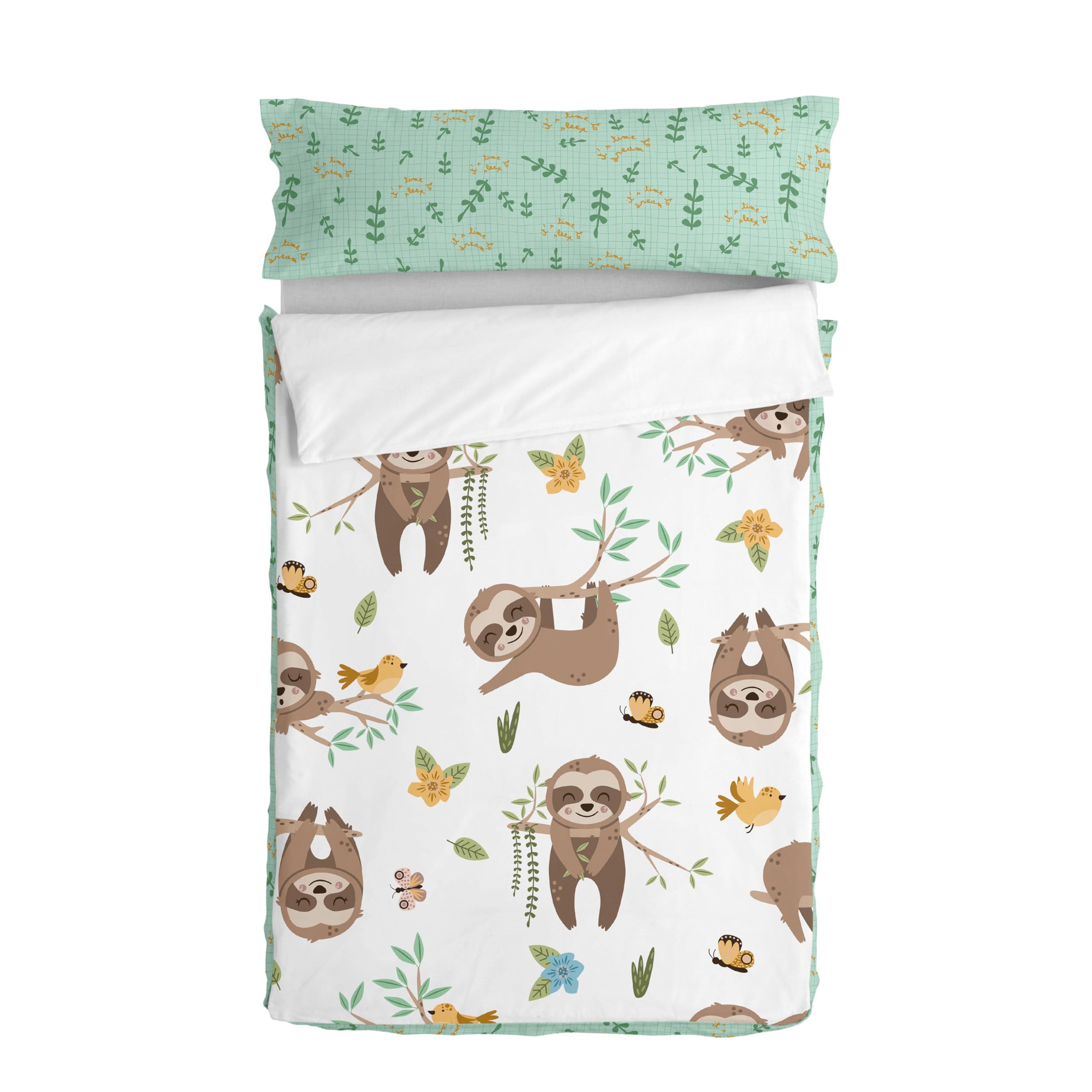 Happy Sloth Saco nórdico Multicolor, 90x200 cm (Cama 90) Sin Relleno, 100% Algodón, Calidad de 150 Hilos