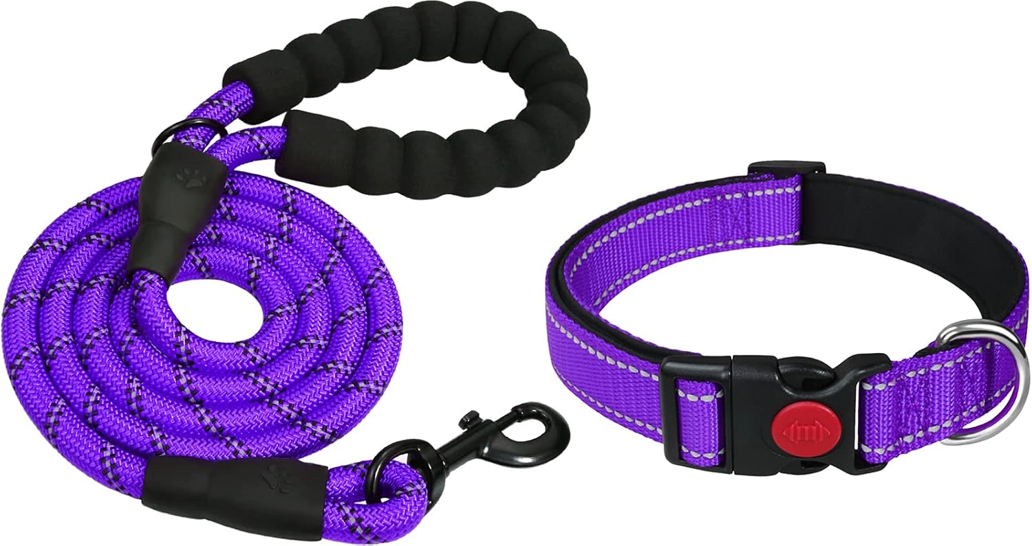 Taglory 8"12" Dog Collar Bundle with 4FT Rope Leash