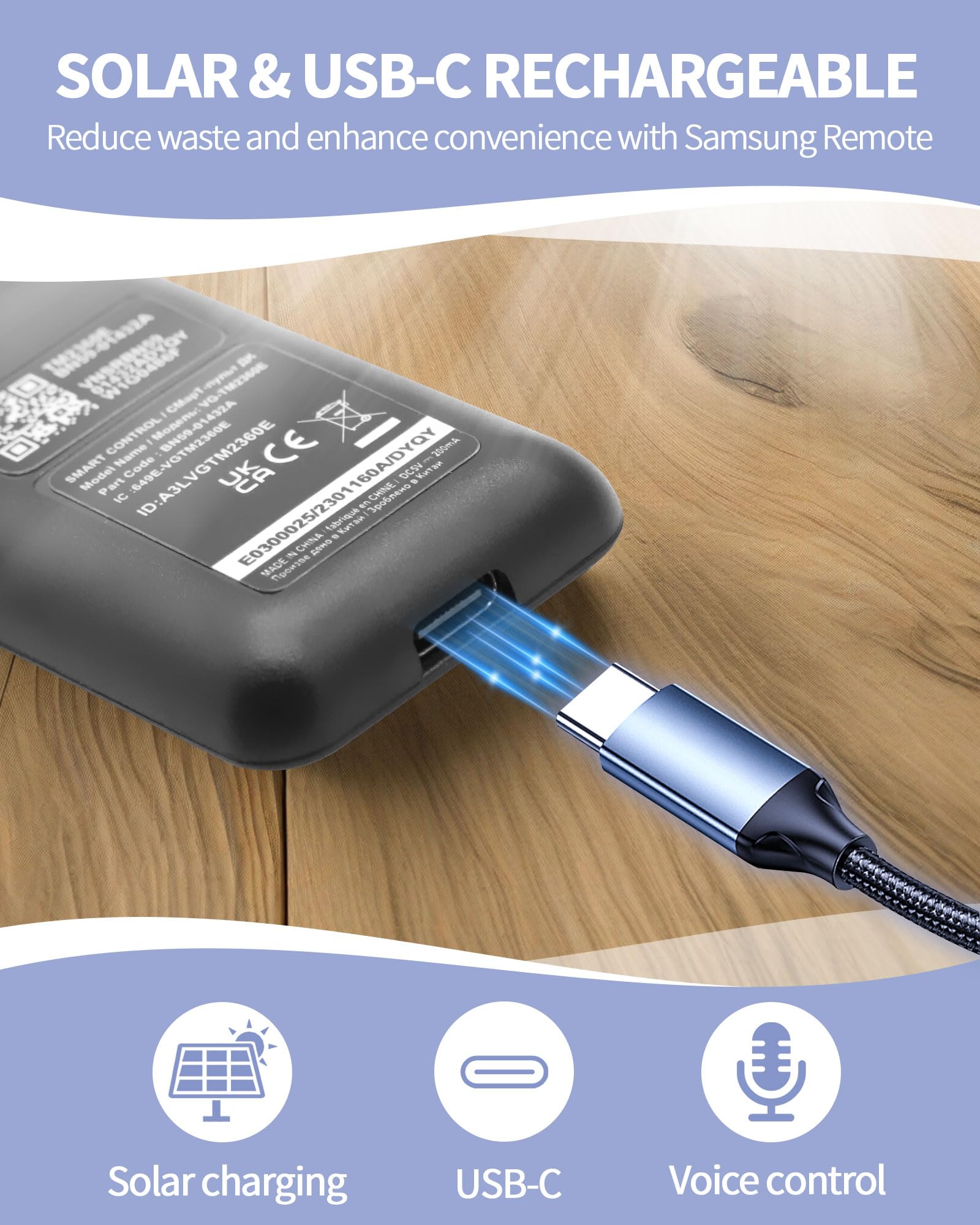 Ersatz Fernbedienung für Samsung, BN59-01432A Solar Charging Sprachfernbedienung für Samsung Smart TV,Universal für Sam-Sung TVs-Fernbedienungen Neo LED Smart 4K HD TV Black
