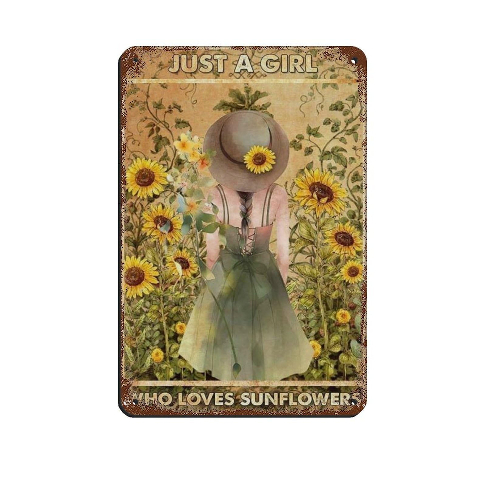 Just A Girl Who Loves Sunflowers Tin Sign Vintage Metal Pub Club Cafe Bar Home Wall Art Decoration Poster Retro 8x12inch(20x30cm)