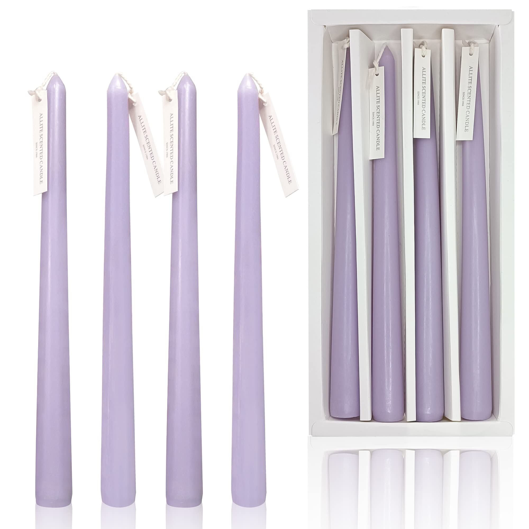 Purple Taper Candles 10 inch Dirpless Scented Candle Sticks Long Lavender Tapered Candlesticks Set of 4 - Smokeless Candlesticks for Wedding Anniversary Birthday Party Decor
