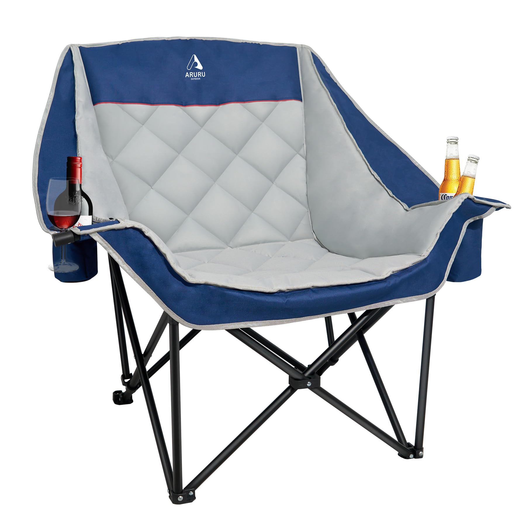 Campingstuhl bis 200KG Gepolstert Armlehnen XL Outdoorstuhl Klappstuhl Campingsofa mit Getränkehalter Kühltasche Hoher Rückenlehne