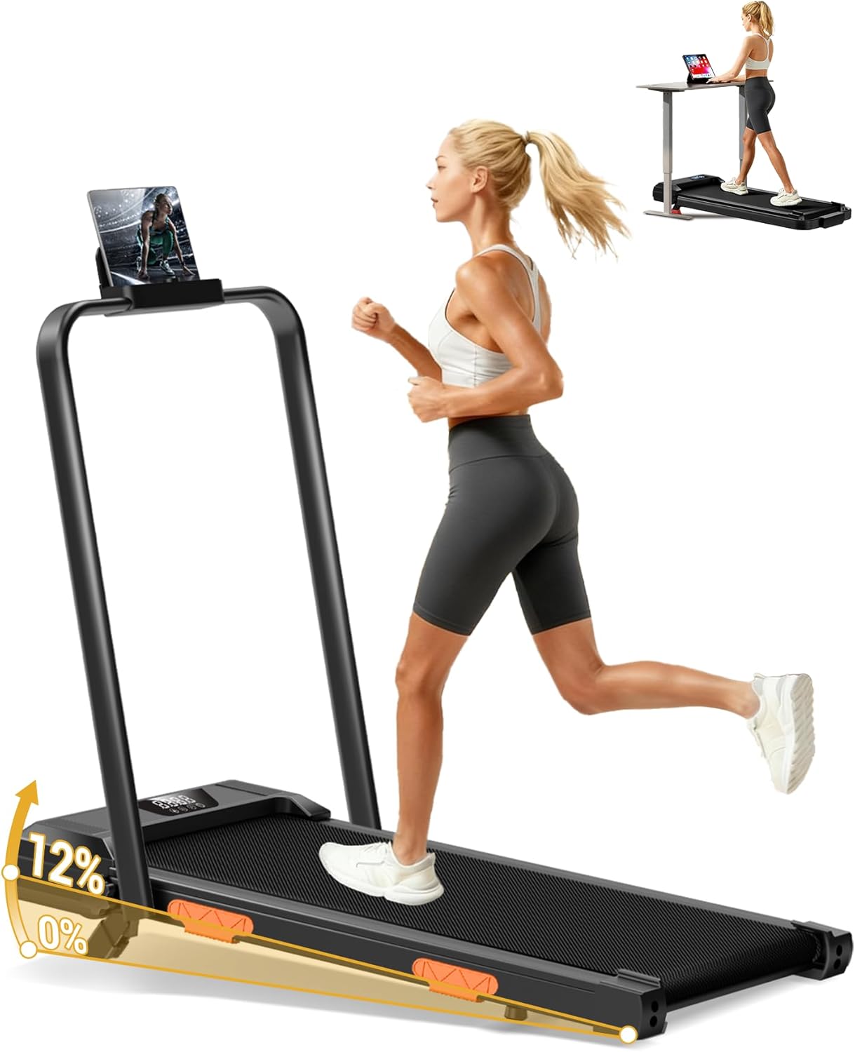 3-in-1 Walking Pad Treadmill with 12% Incline 2.5HP Foldable Treadmills for Home with Handle Compact Small Quiet Under Desk Walking Treadmill 300LBS with Romote Control