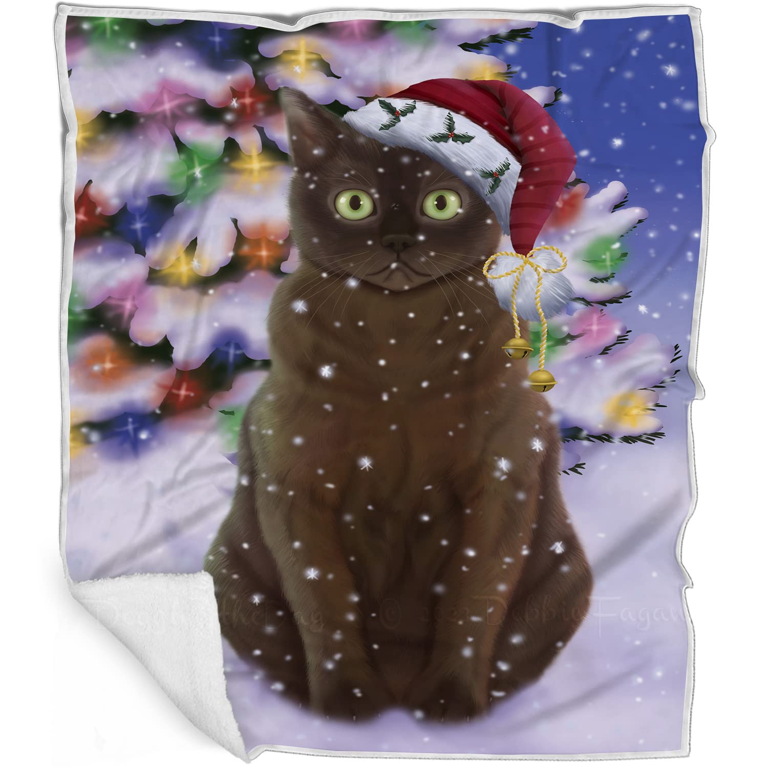 American Bermese Zibeline Cat Blanket - Christmas Winterland Wonderland - Super Soft & Warm Pet Theme for Sofa or Bed, Warm Fleece, Sherpa or Woven Material, BLNKT88366 (30x40 Fleece)