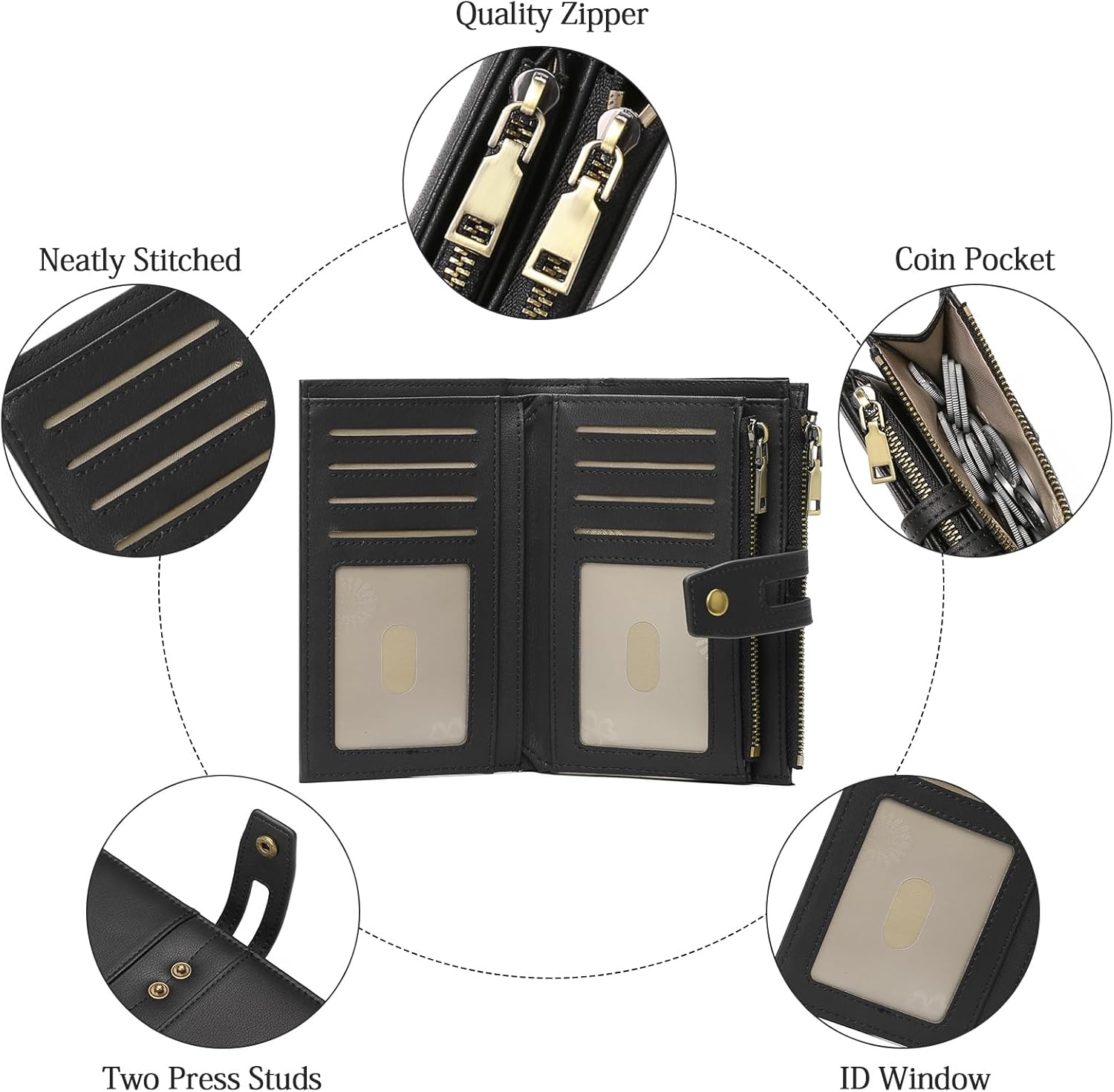 GAEKEAO Wallets for Women Leather RFID Blocking Bifold Double Zipper Pockets Wallet Card Case Purse with 4 ID Windows - Image 5