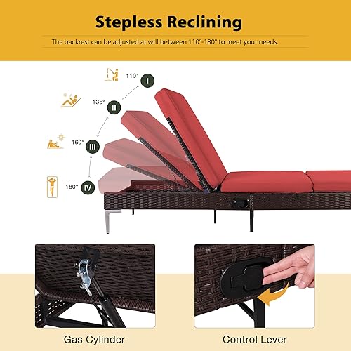 Miniatura 4 de Sillón de mimbre para exteriores, tumbona de piscina con respaldo reclinable infinito, muebles de patio, silla para tomar el sol con cojín