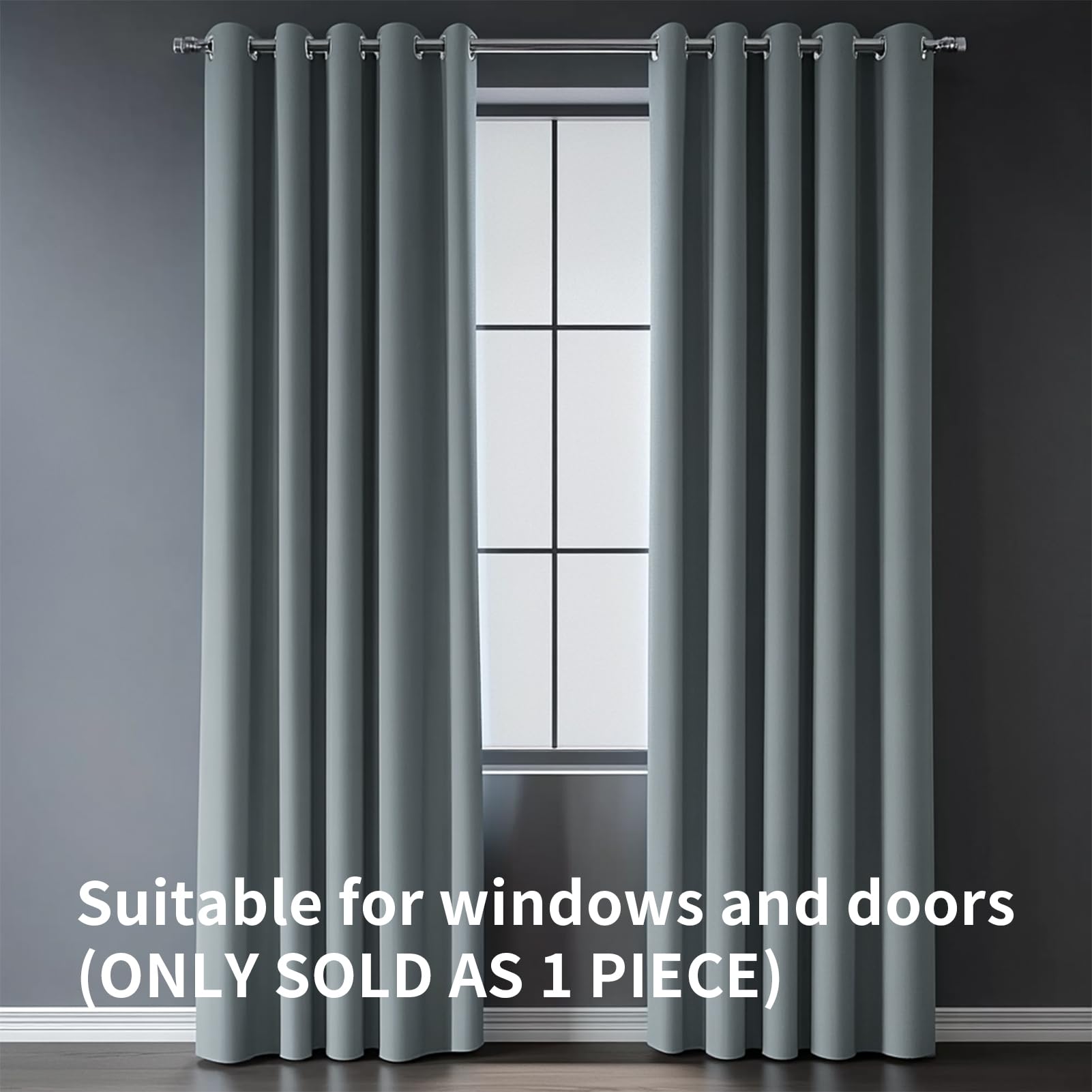 NAKIHOUSE Gray Blackout Curtains, Thermal Curtains 46" Wide x 54" Drop Super Blackout Eyelet Ring Top Curtains Bedroom, Single Curtain for Door Doorway Window Living Room Bedroom, 1 Panel - Image 2