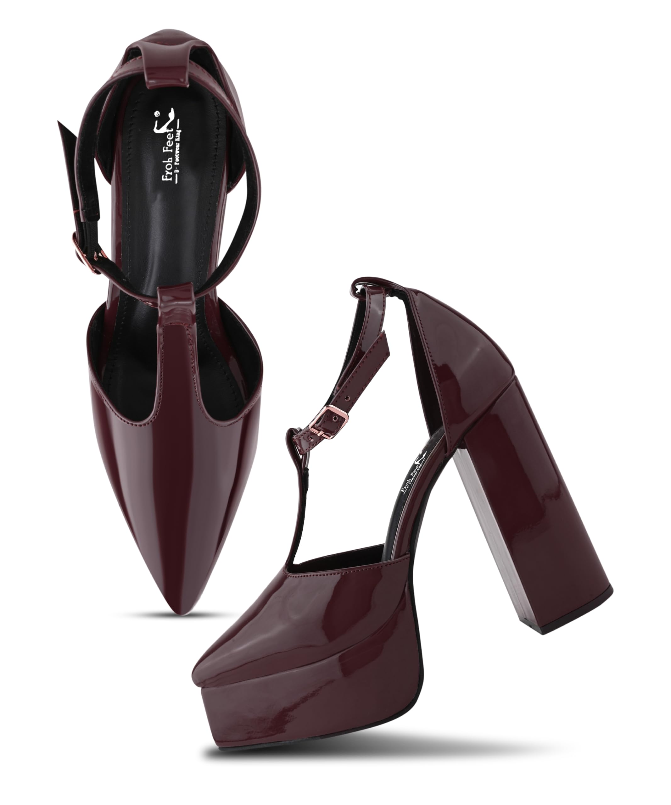 Froh Feet Women High Platform Block Heel Sandals Shiny Glossy Ankle Strap Party Footwear Pumps-picture-19