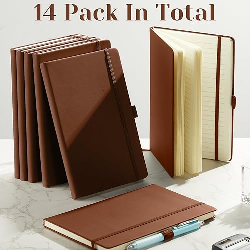 Miniatura 5 de Laumoi Paquete de 14 cuadernos rayados de 5.5 x 8.2 pulgadas, cuaderno de tapa dura A5, bloc de notas con rayas universitarias con soporte para
